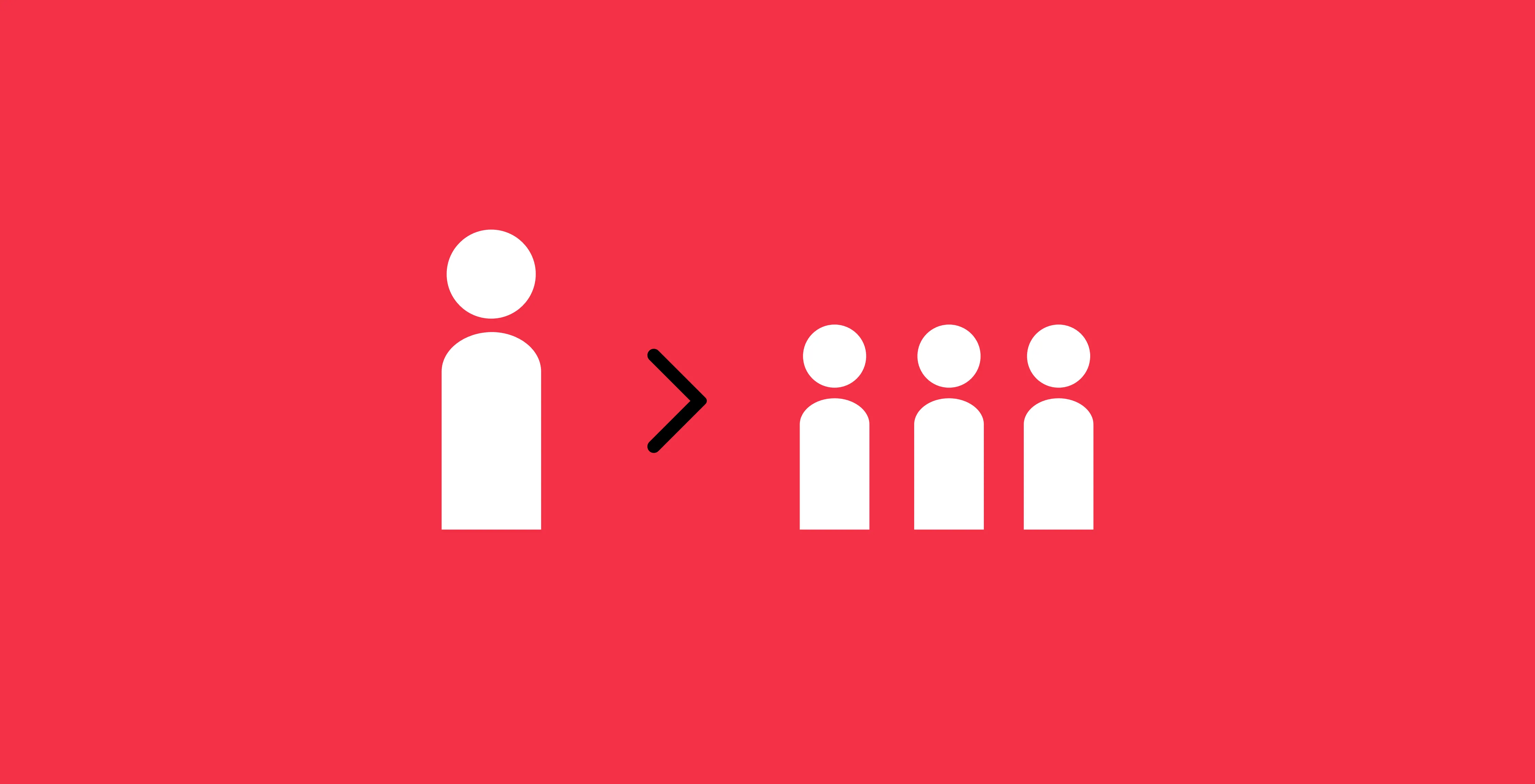 One pictogram person is greater than three, white on red