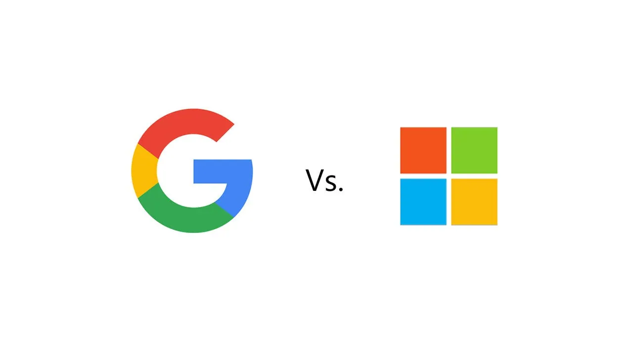 The Google G logo versus the Microsoft four-square logo