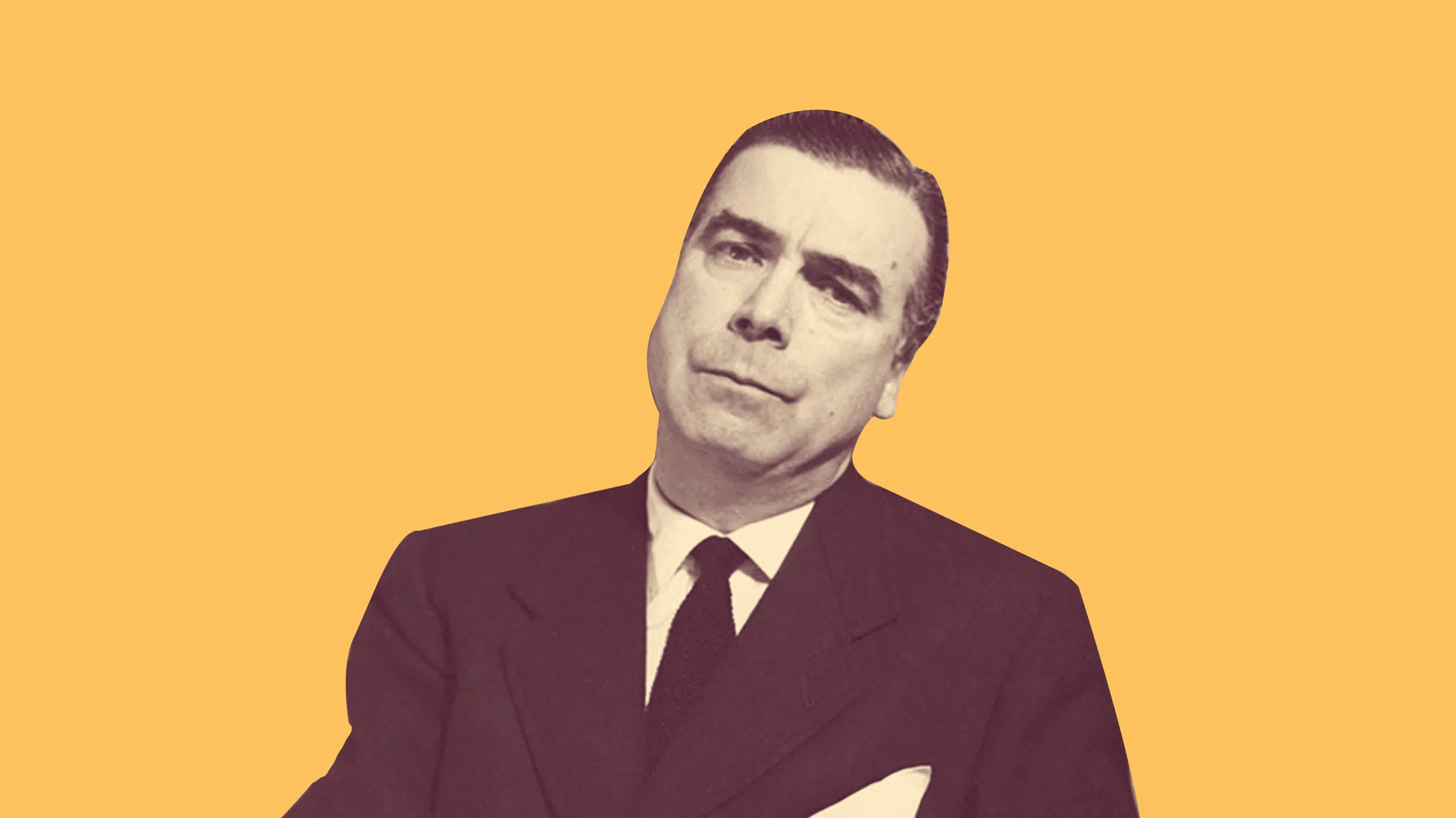 Cristóbal Balenciaga in a suit, tinted on yellow
