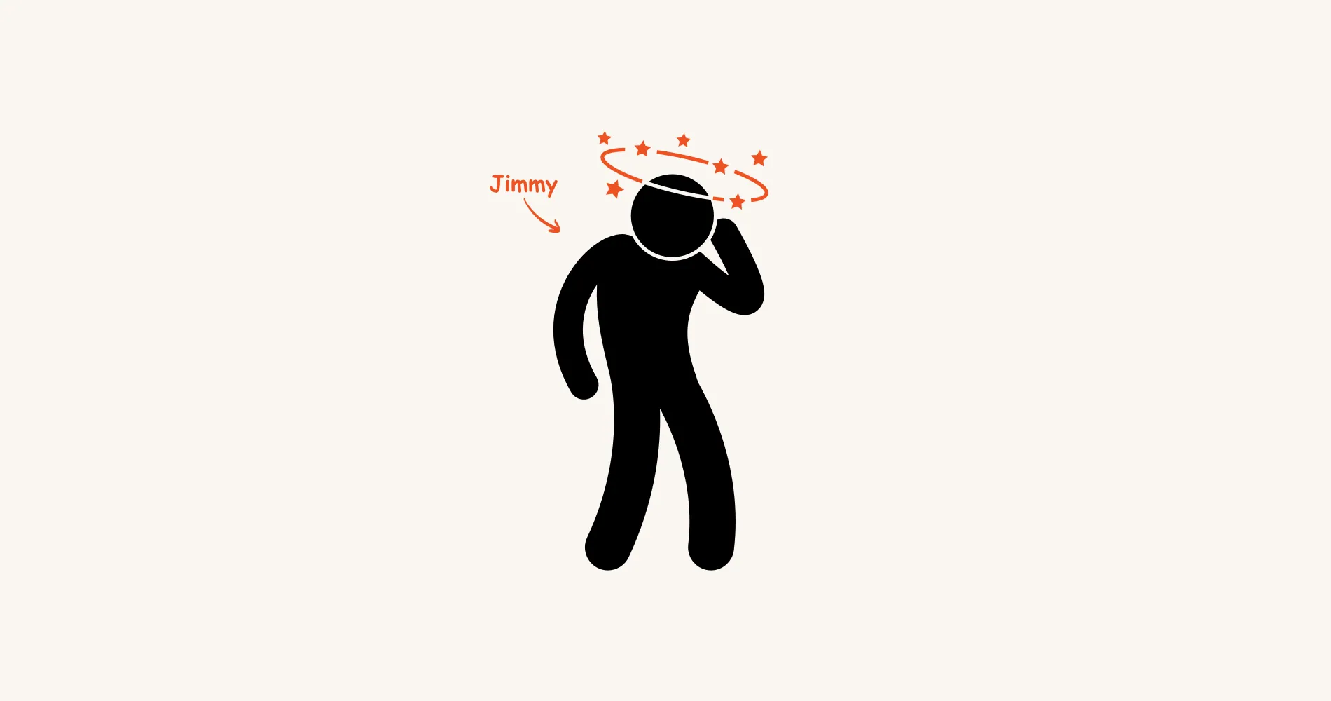 Jimmy holding his head with stars spinning around it