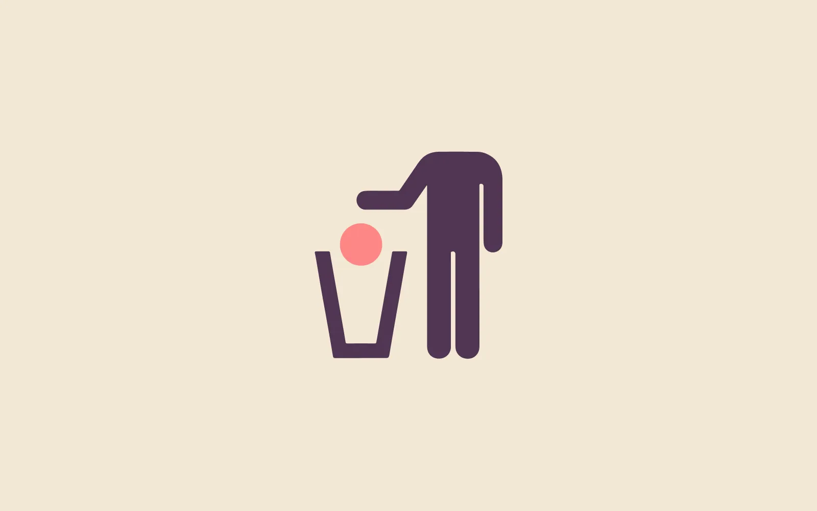 Pictogram of a person dropping a ball into a bin
