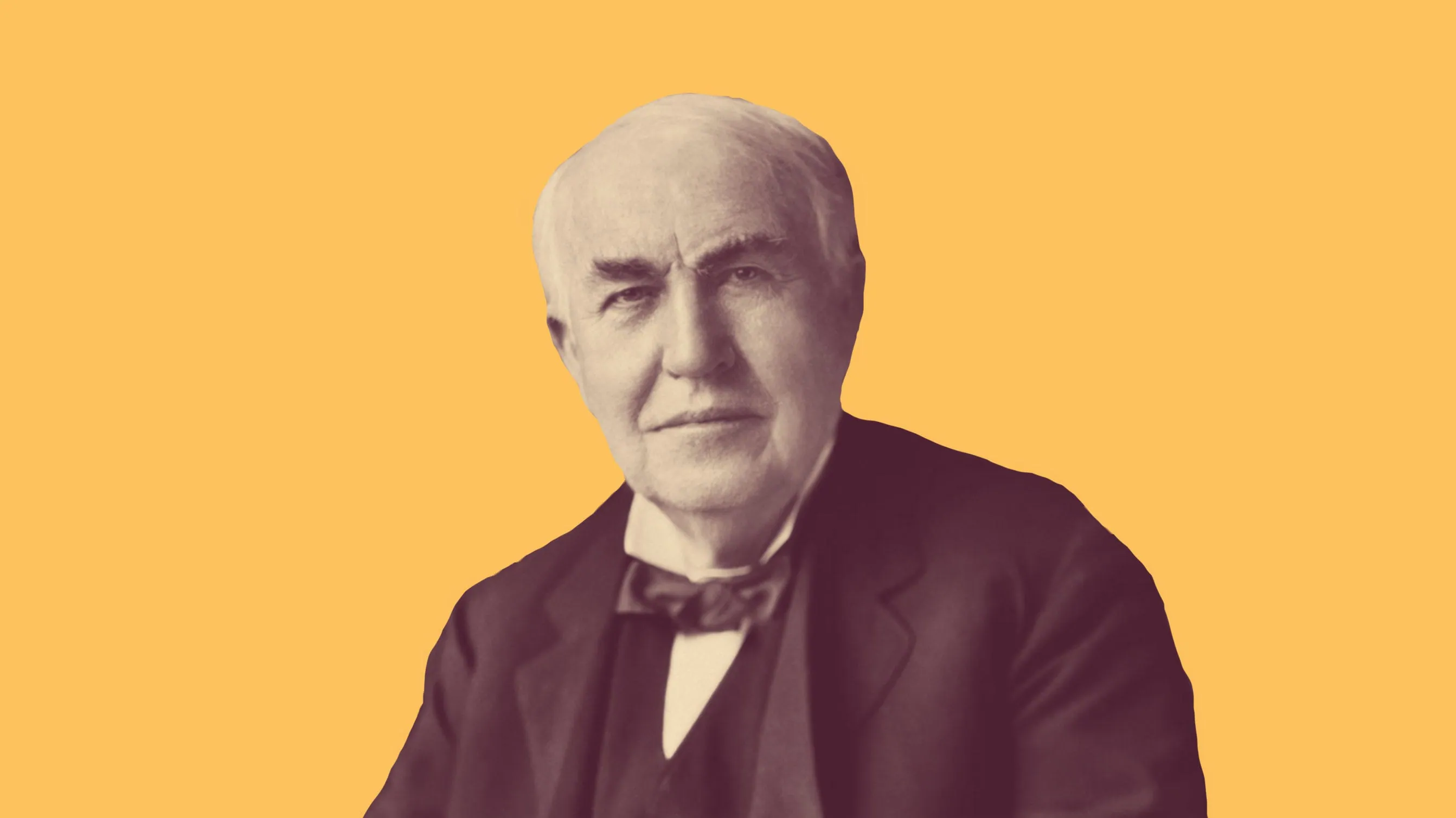 Thomas Edison in a bow tie, tinted on yellow