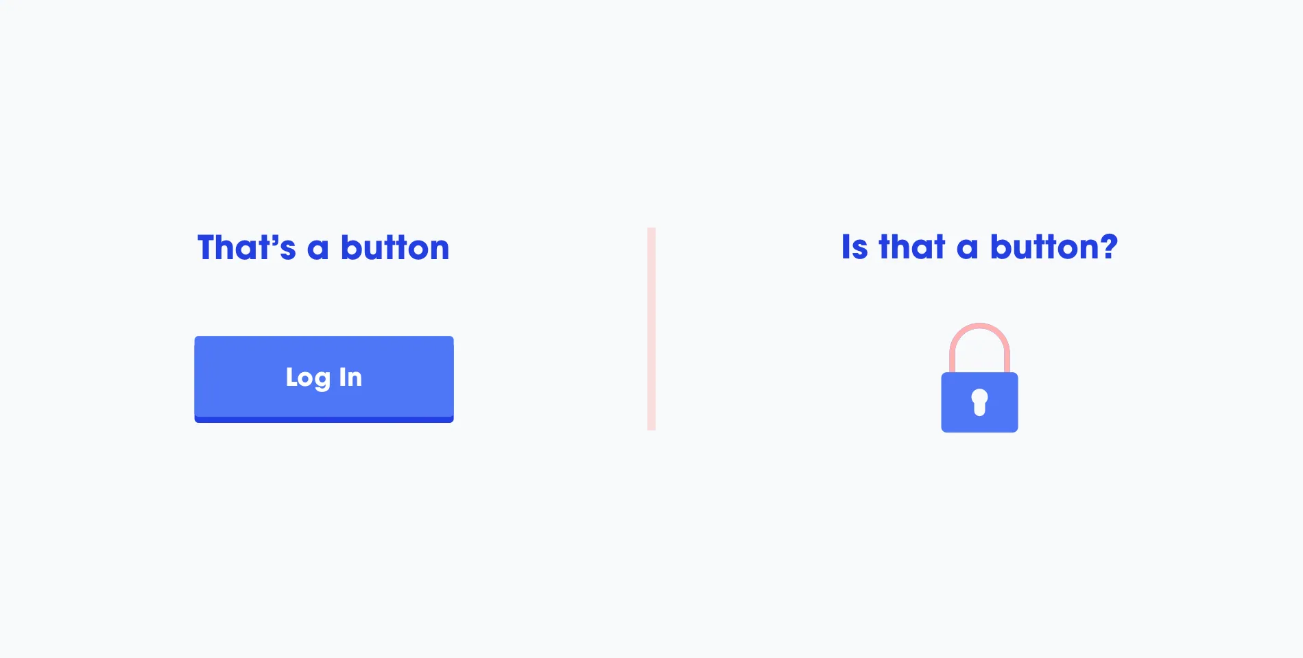 That’s a button, a blue Log In button, versus Is that a button?, a plain padlock icon