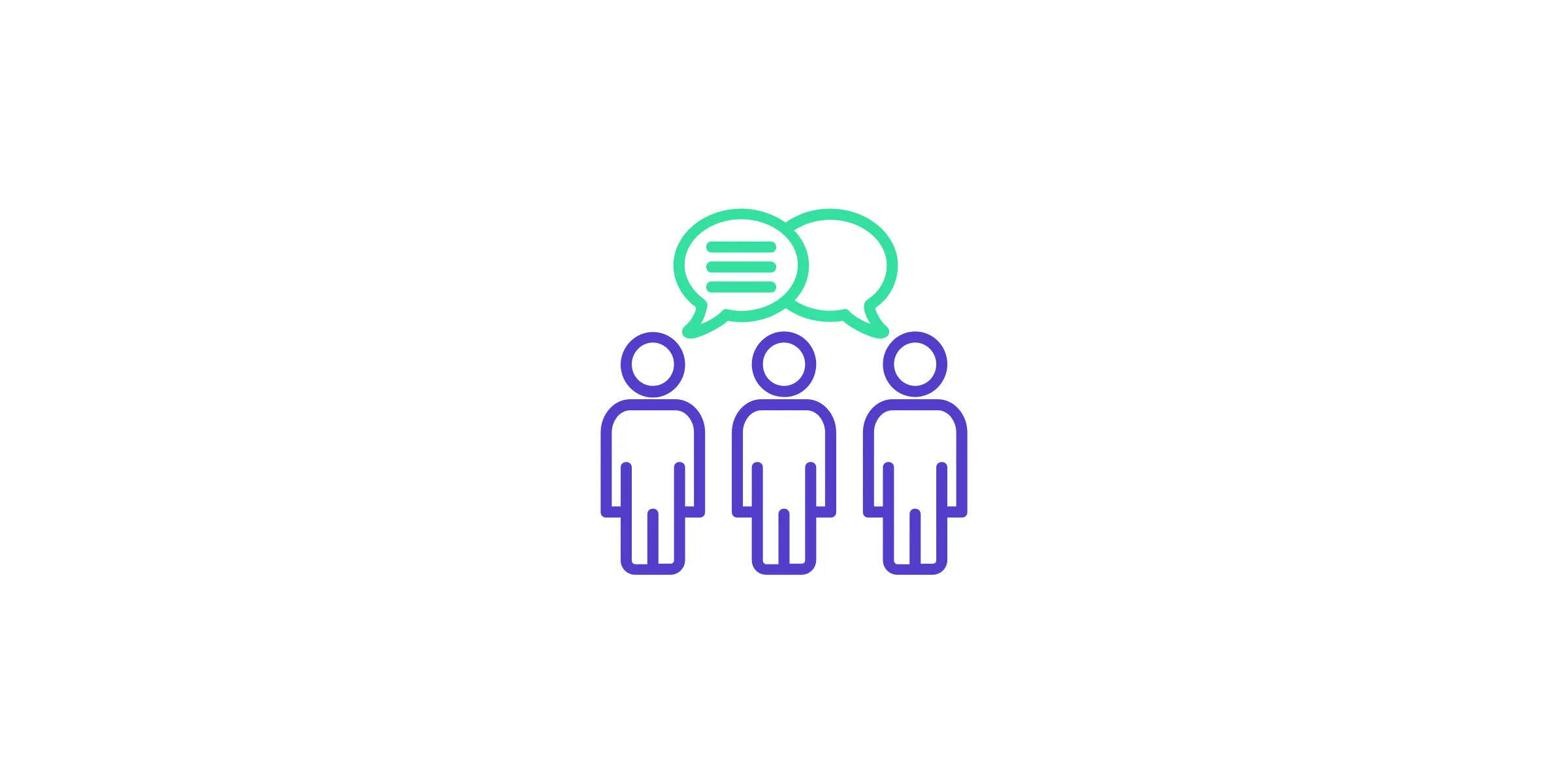 Pictogram of three people under two overlapping speech bubbles