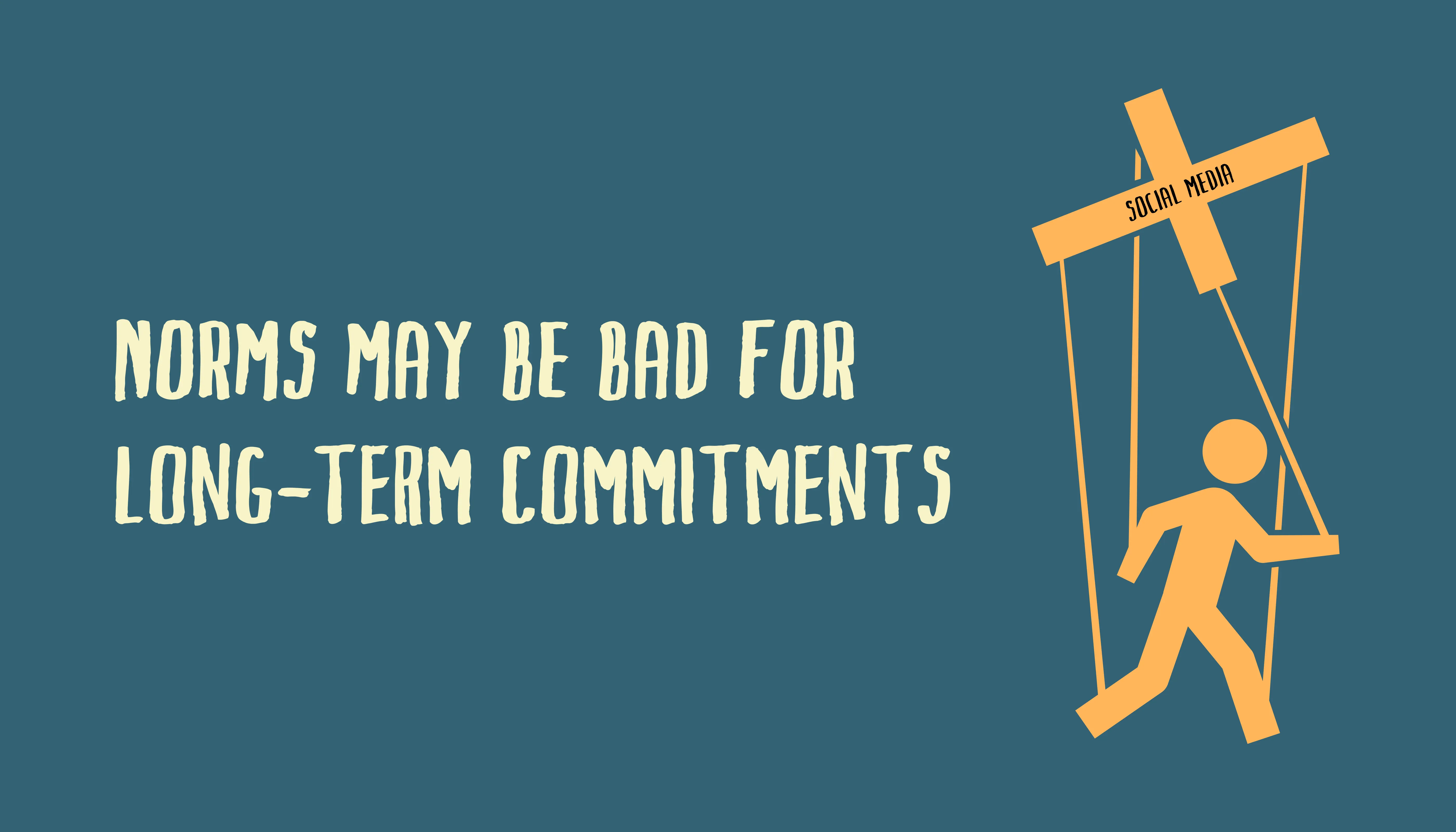 A marionette labelled Social media beside the words Norms may be bad for long-term commitments