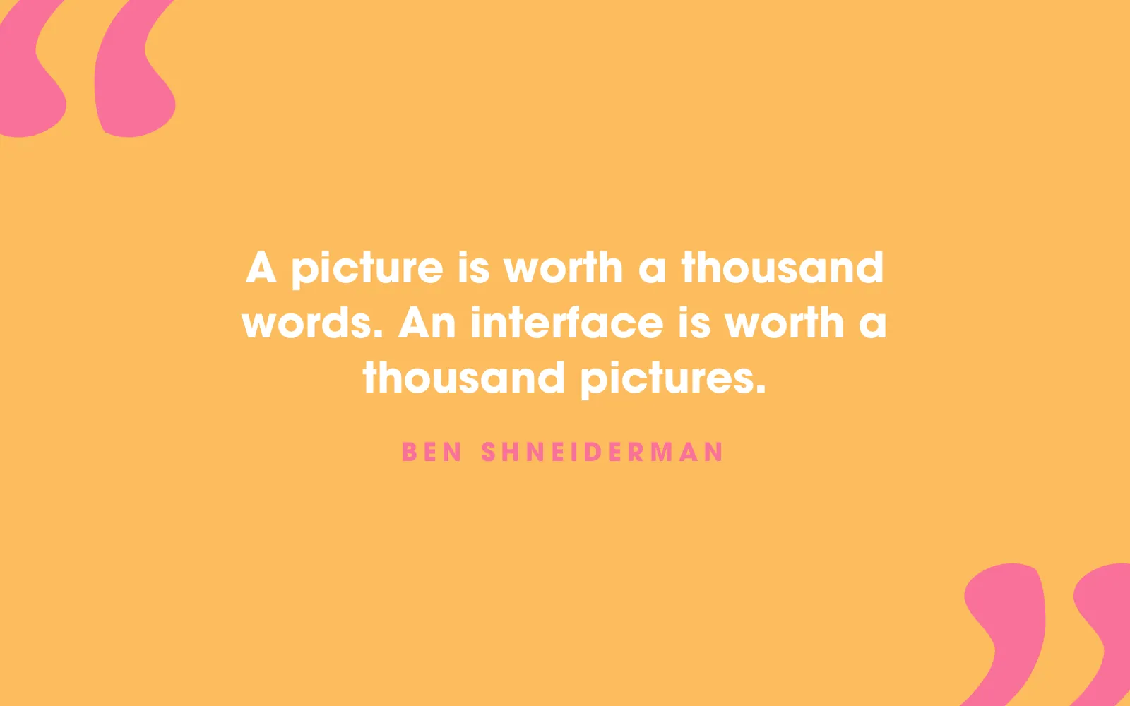 Ben Shneiderman quote card about an interface being worth a thousand pictures, on yellow