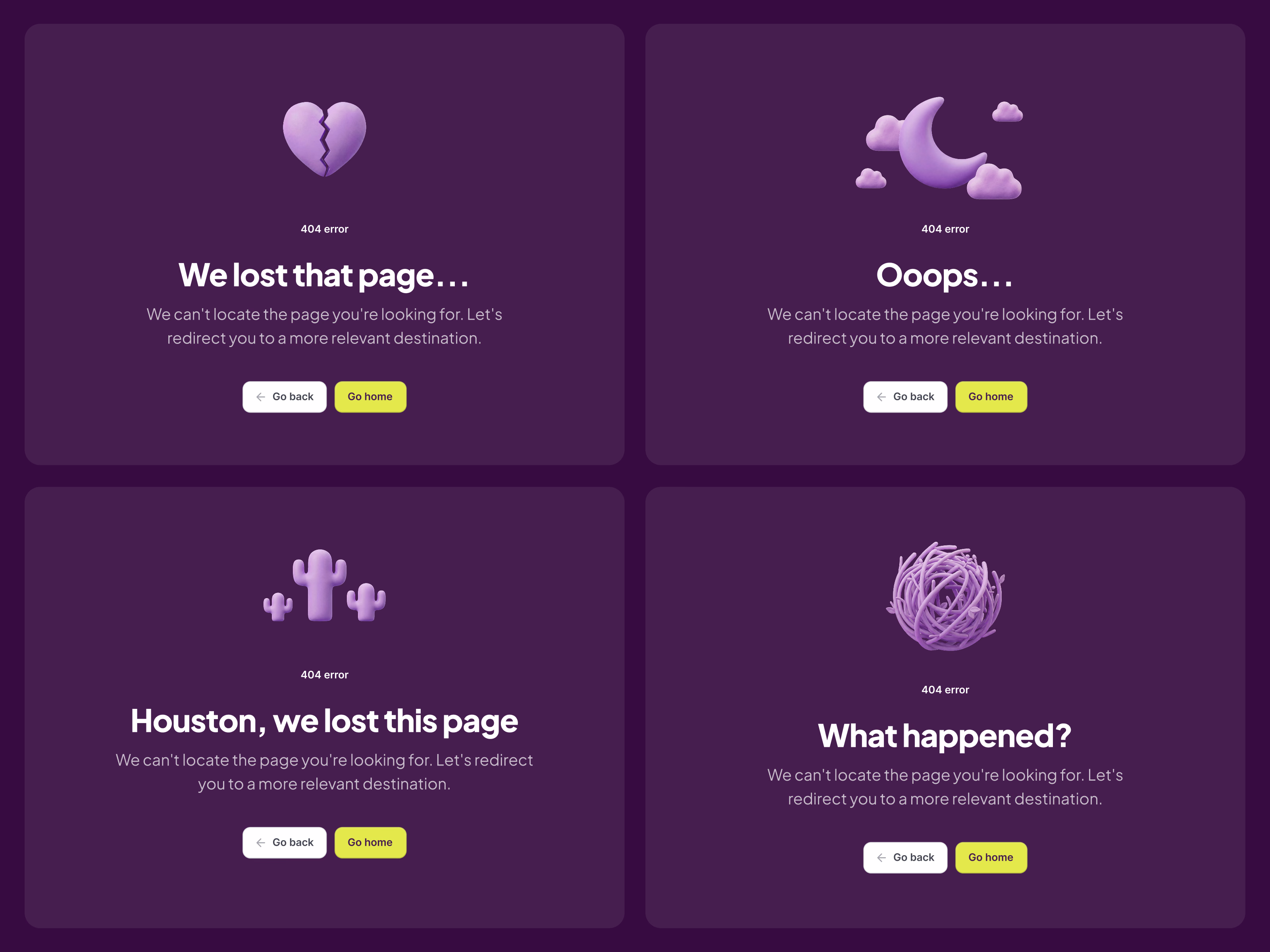 404 error pages with 3D clay illustrations