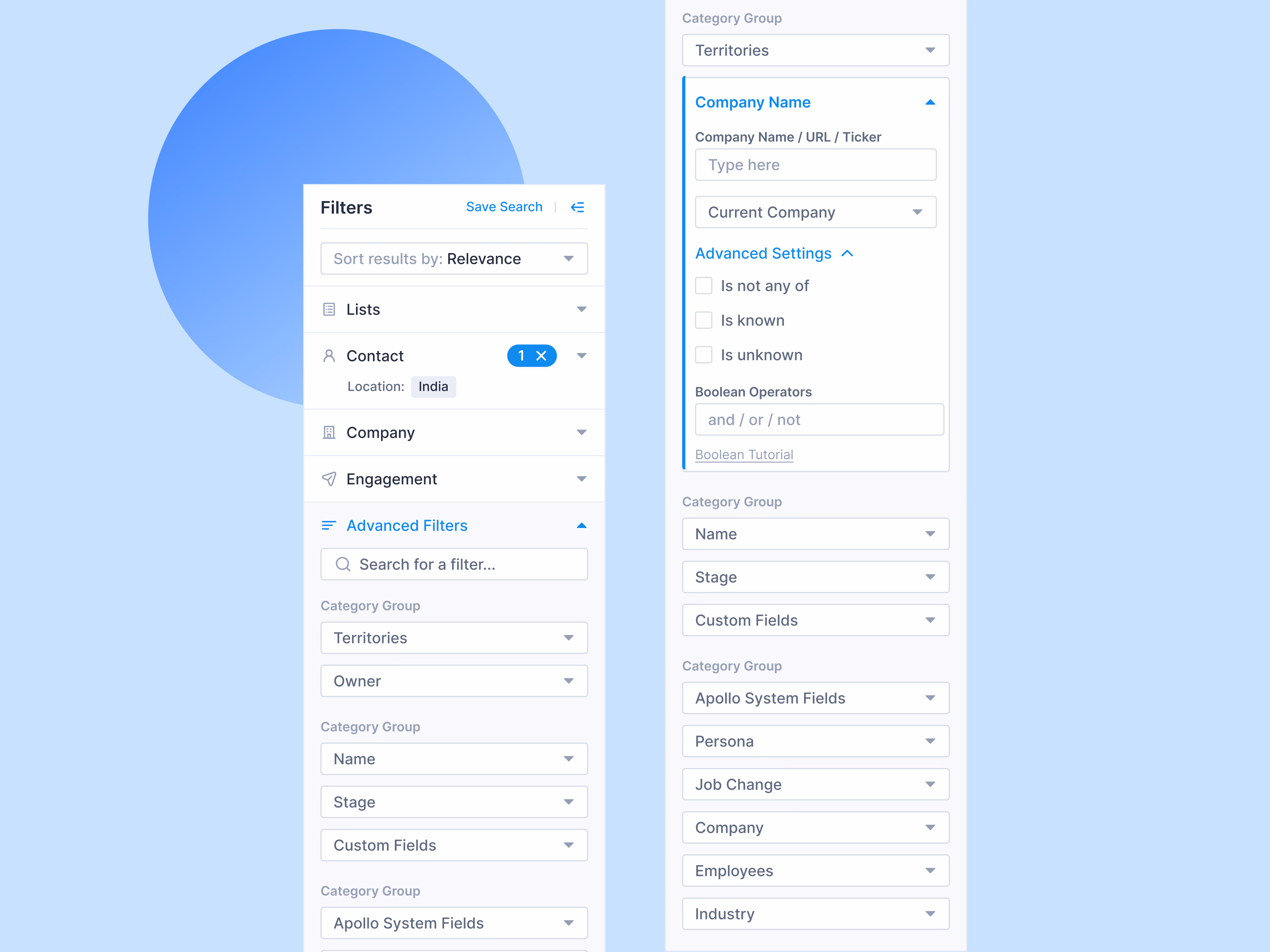 Advanced filters list with Boolean conditions in Apollo