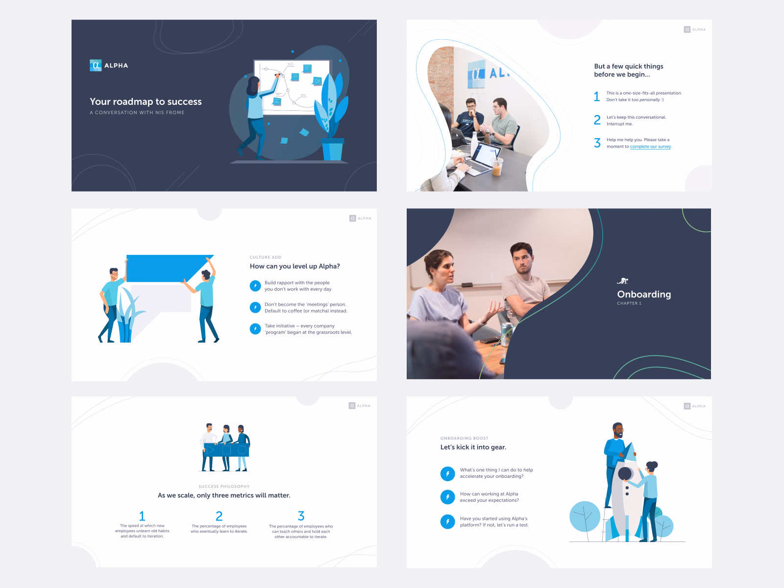 Employee onboarding presentation deck for AlphaHQ