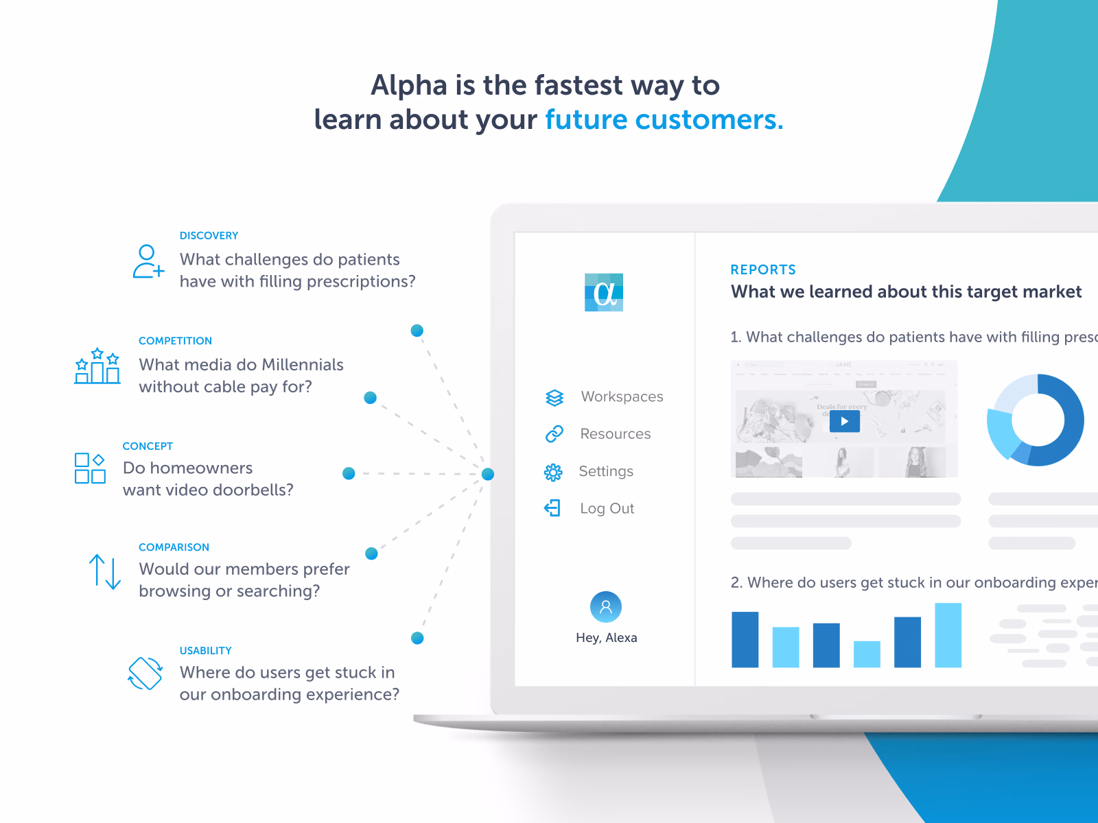 Customer research reports presentation graphic for Alpha