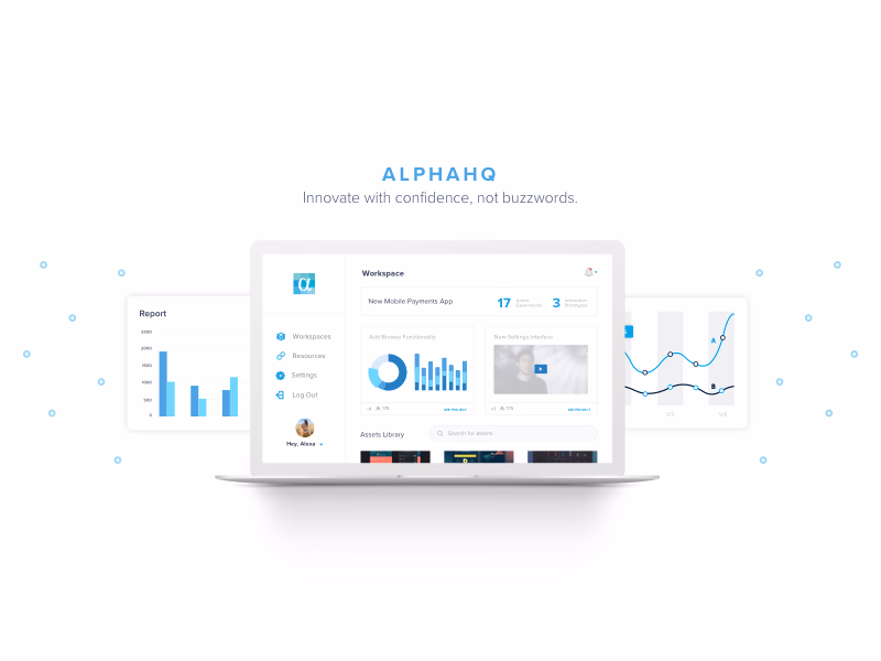 AlphaHQ case study cover with workspace dashboard