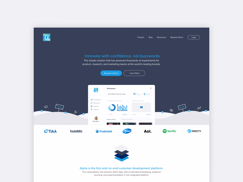 Revised AlphaHQ homepage after redesign feedback