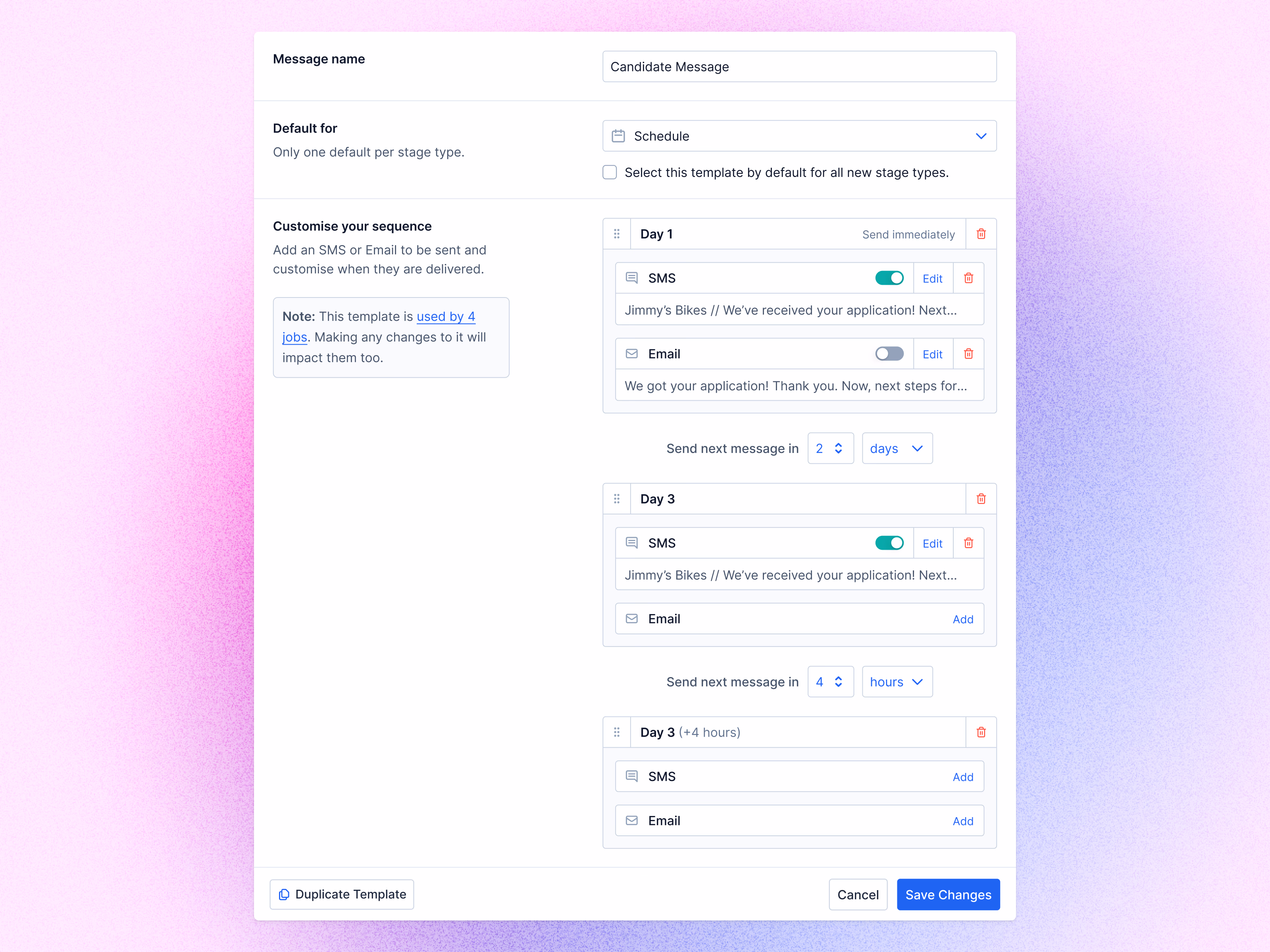 Automated candidate message sequence editor in Teero
