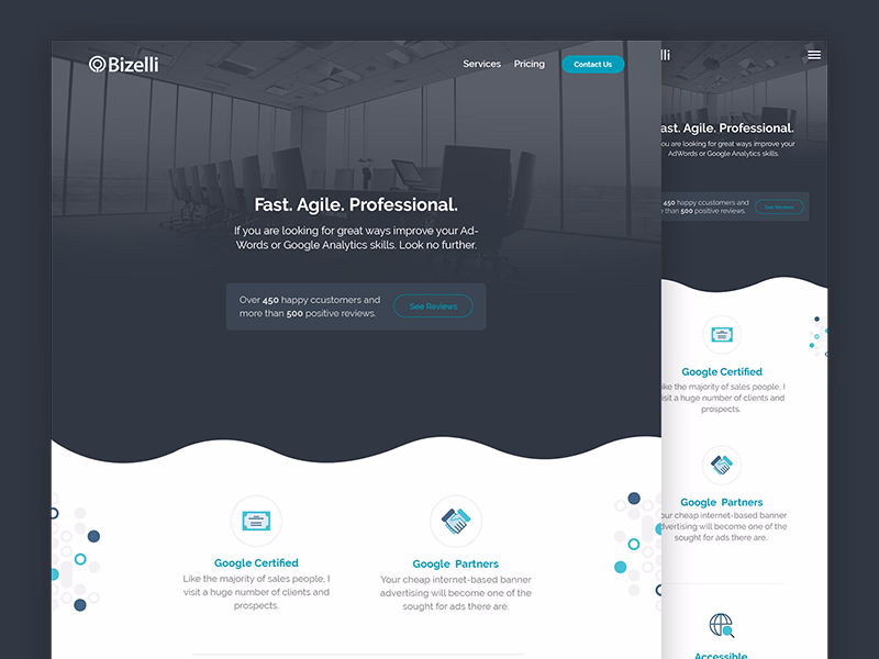 Responsive one-page website for Bizelli