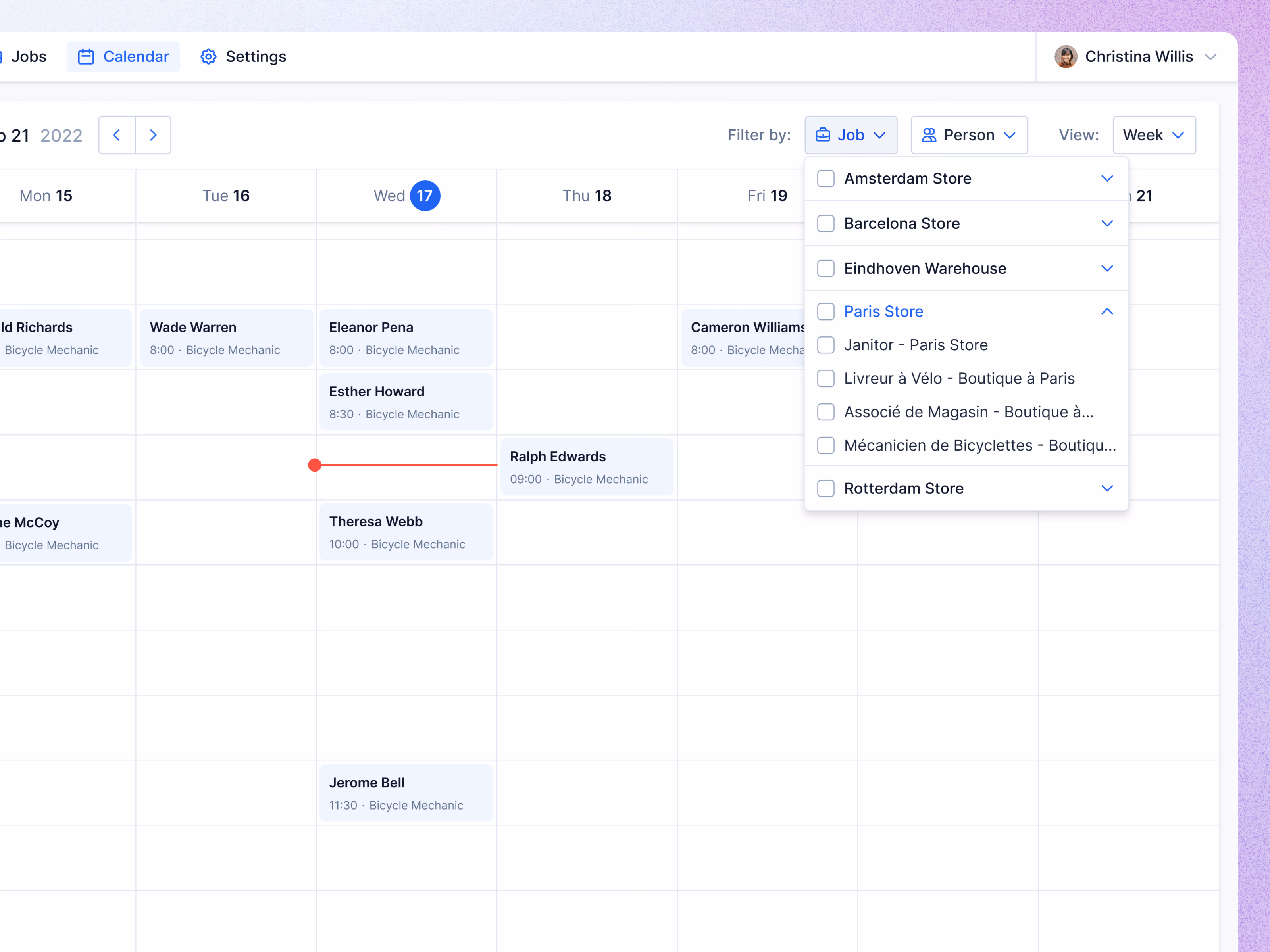Hiring calendar job filter interaction by location