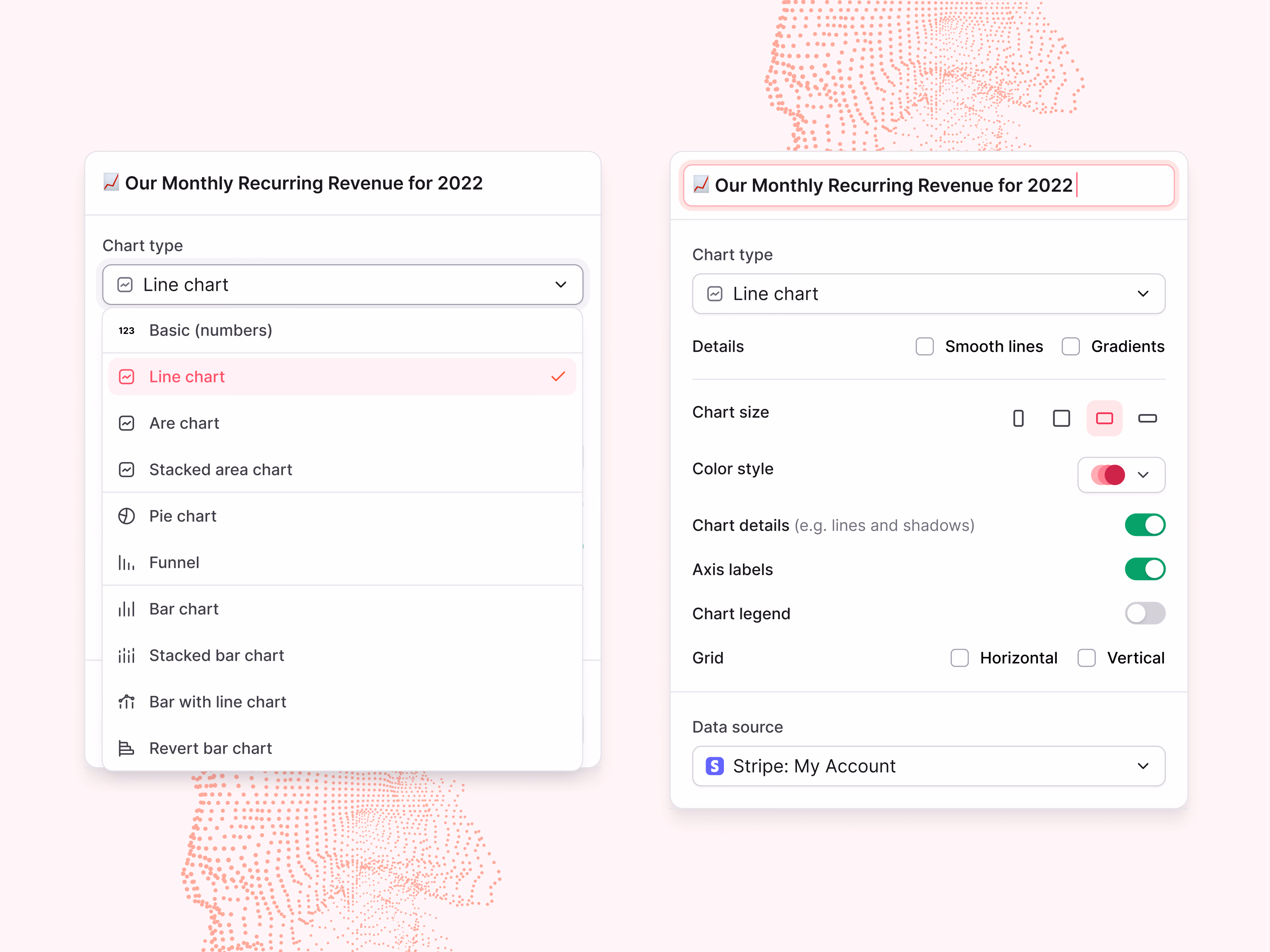 Chart type menu and settings panel in Stealth AI