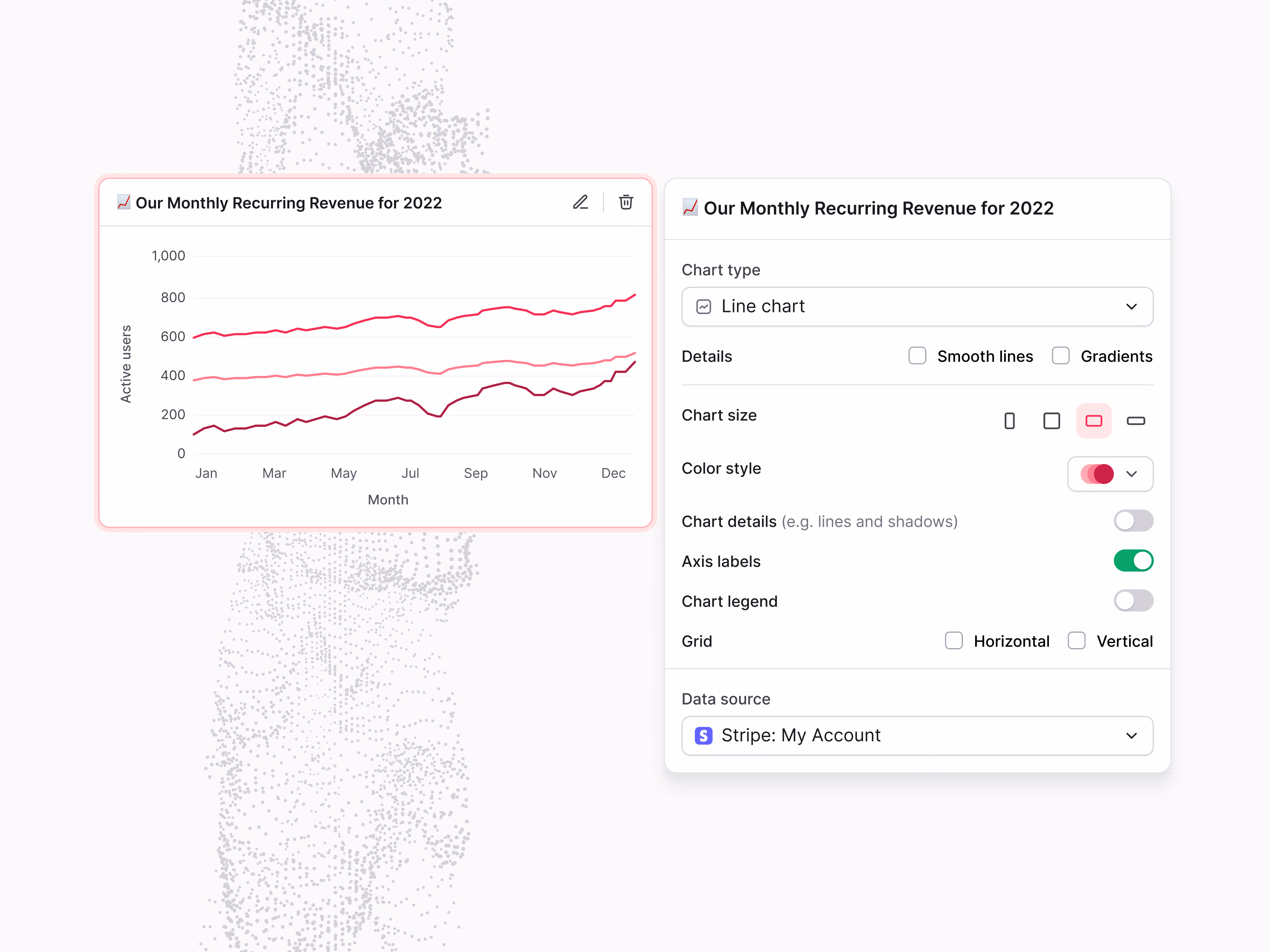 Chart editing with side settings panel in Stealth AI