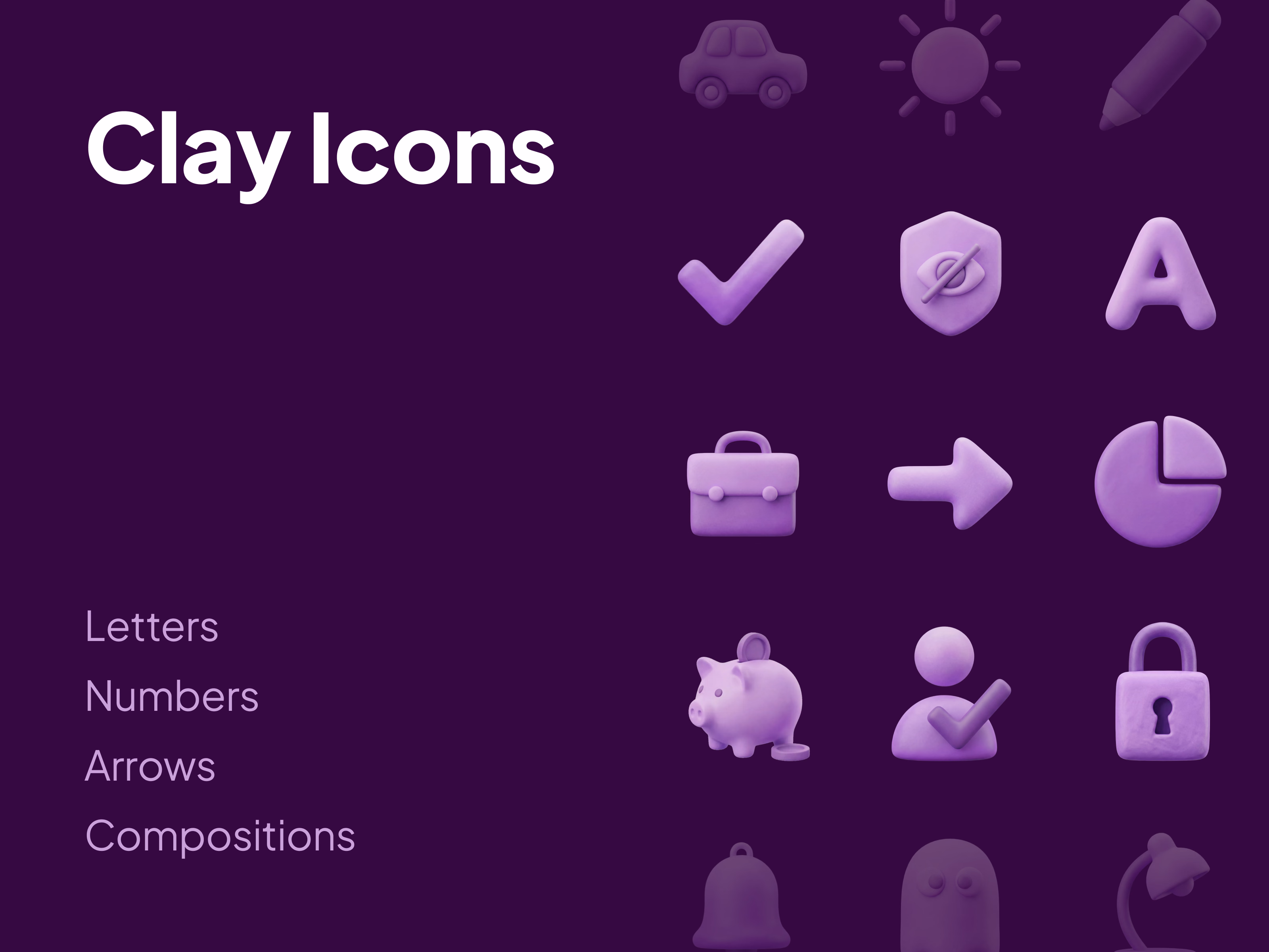 3D clay icon set cover with letters and arrows
