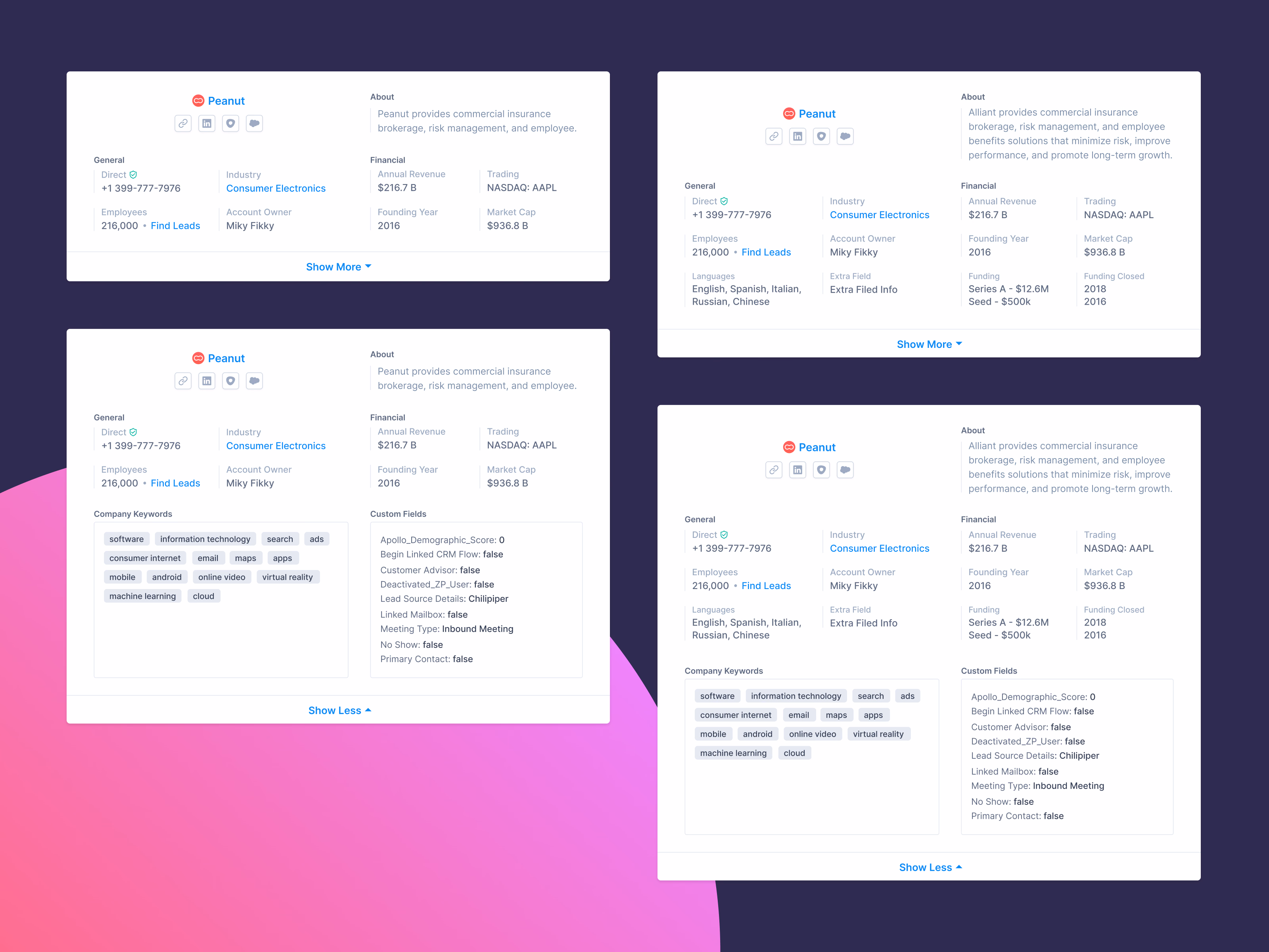 Company info card states draft for Apollo