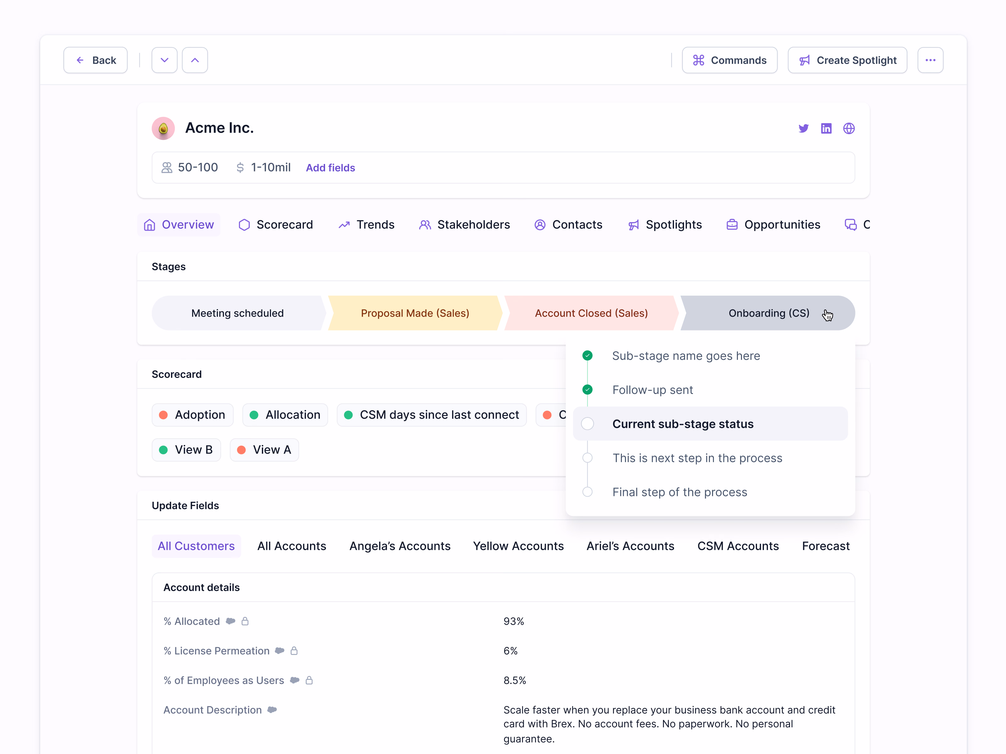 Account stages and scorecard overview in Lantern