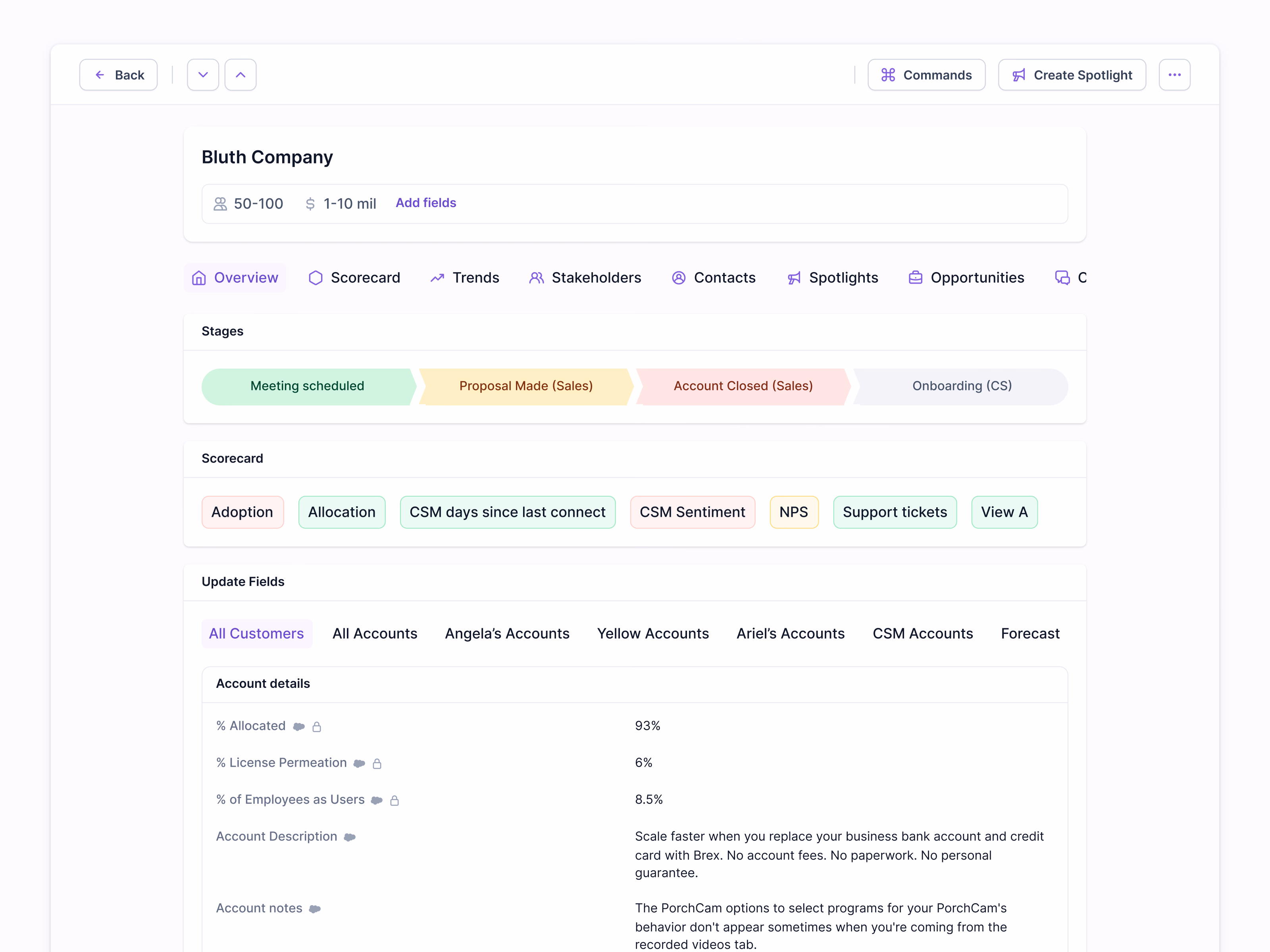 Account profile page in Lantern's AI CRM