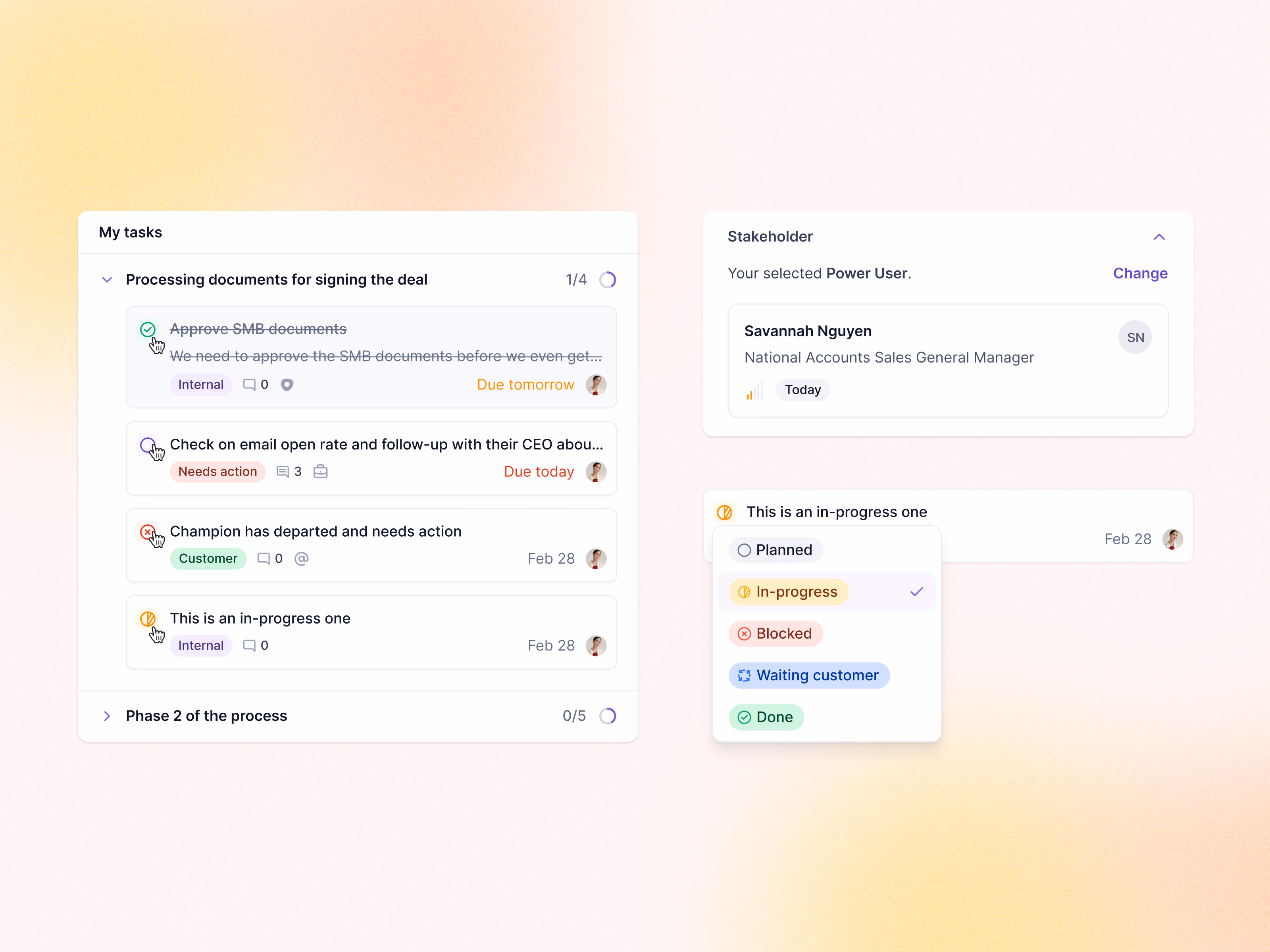 Spotlight task list and status menu in Lantern