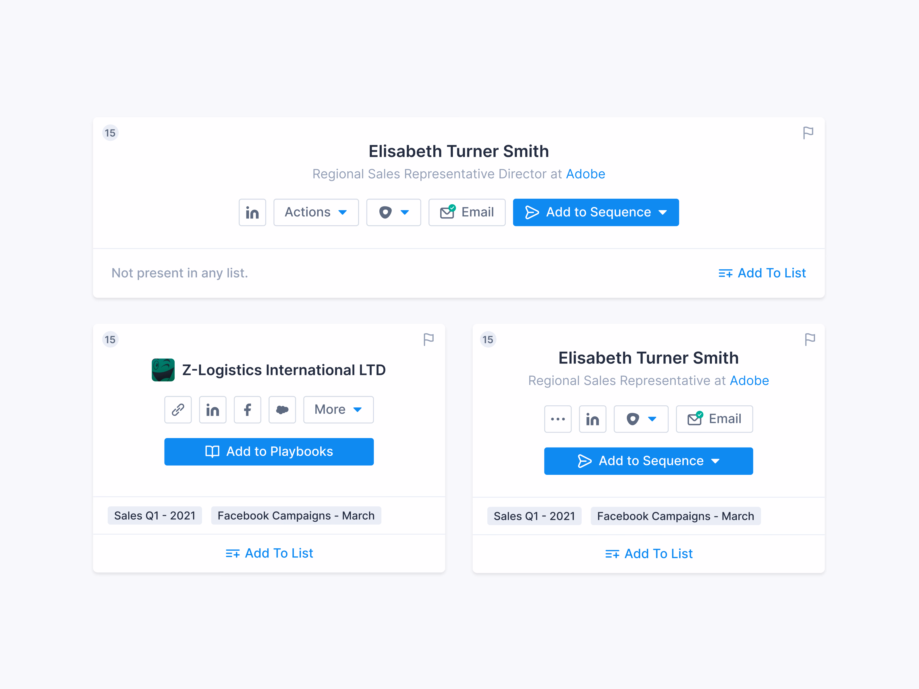 Contact and account header cards for Apollo