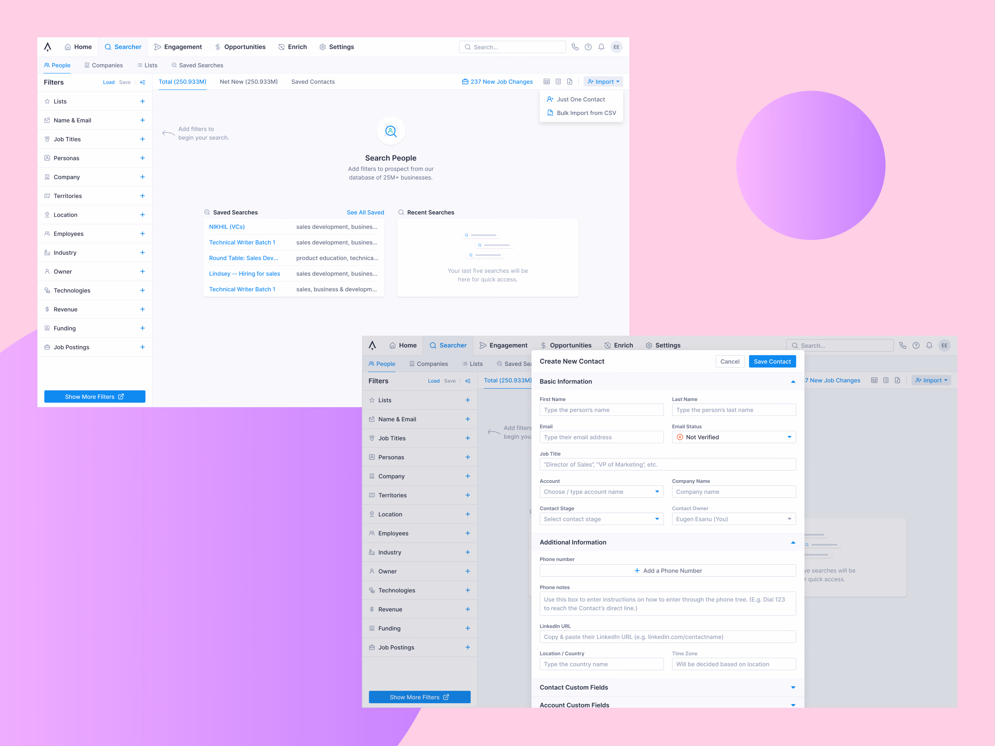 Contact import and create contact panel in Apollo