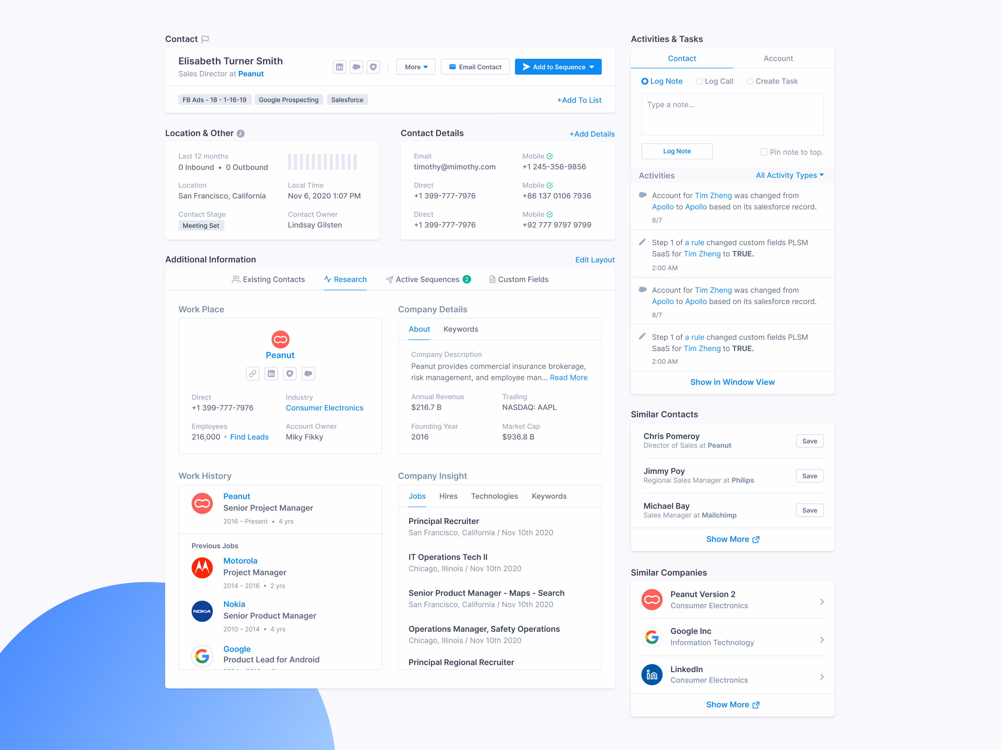 Final contact overview page for Apollo