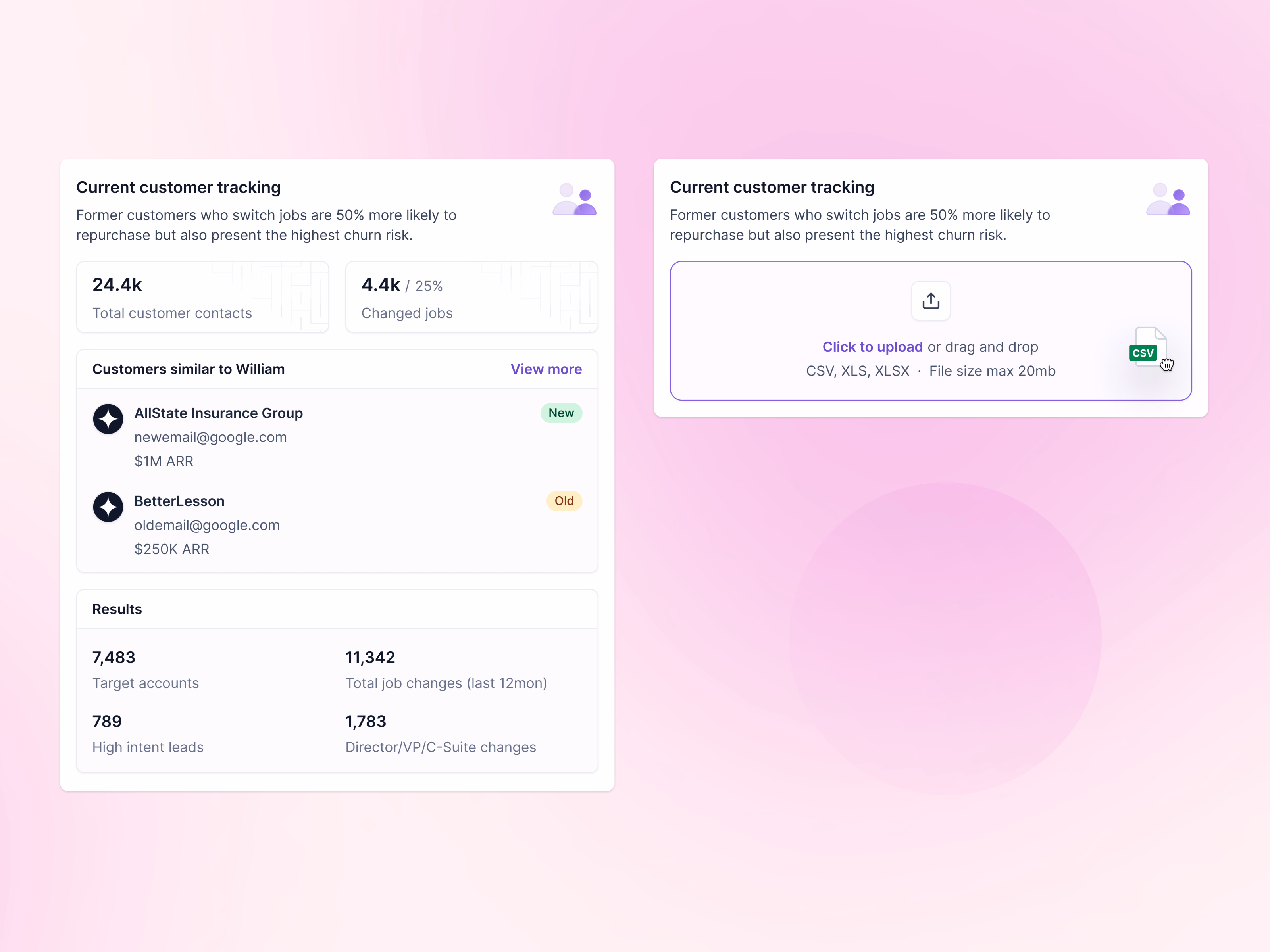 Current customer job change tracking widget in Lantern