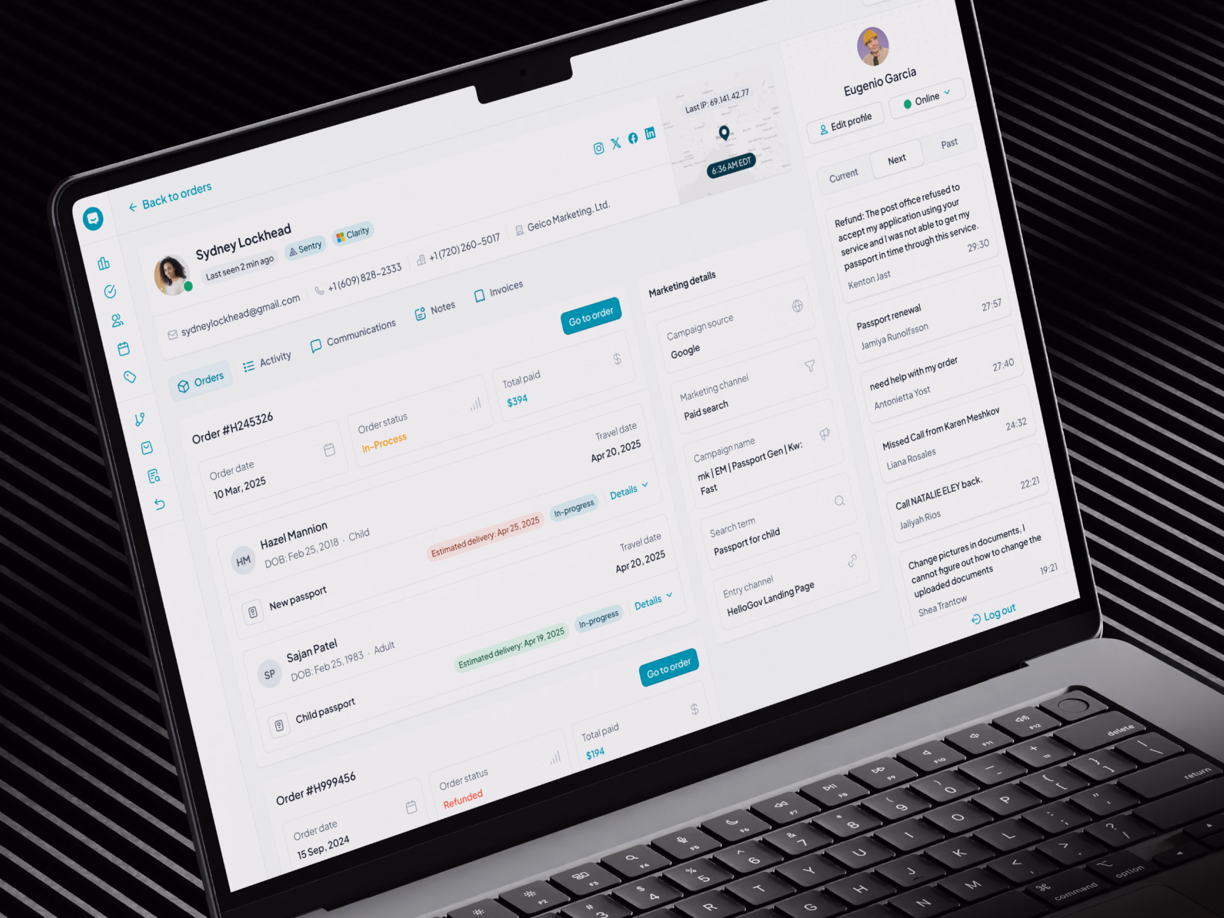 Customer profile in HelloGov passport admin panel