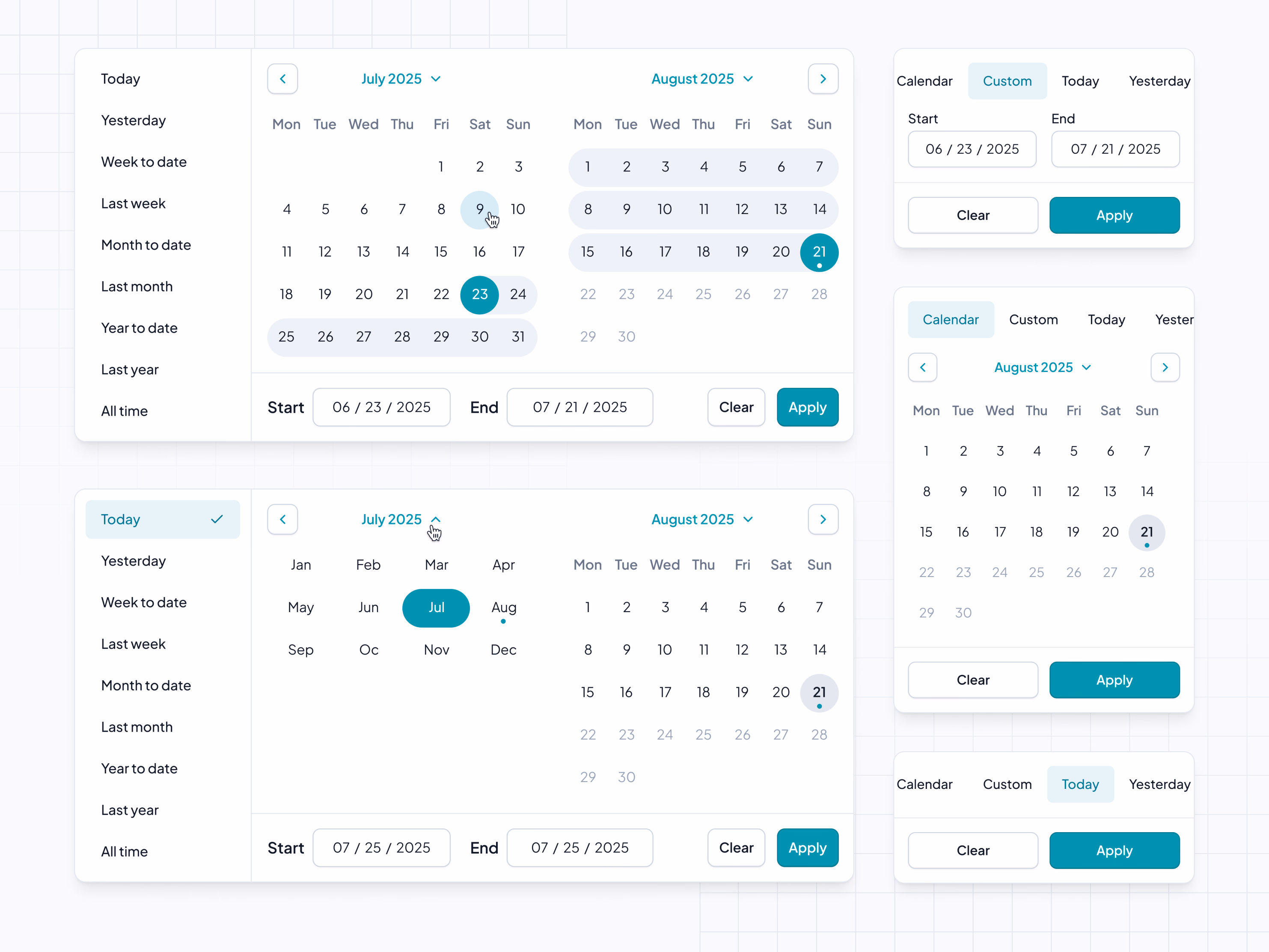Date range picker states for HelloGov admin dashboards