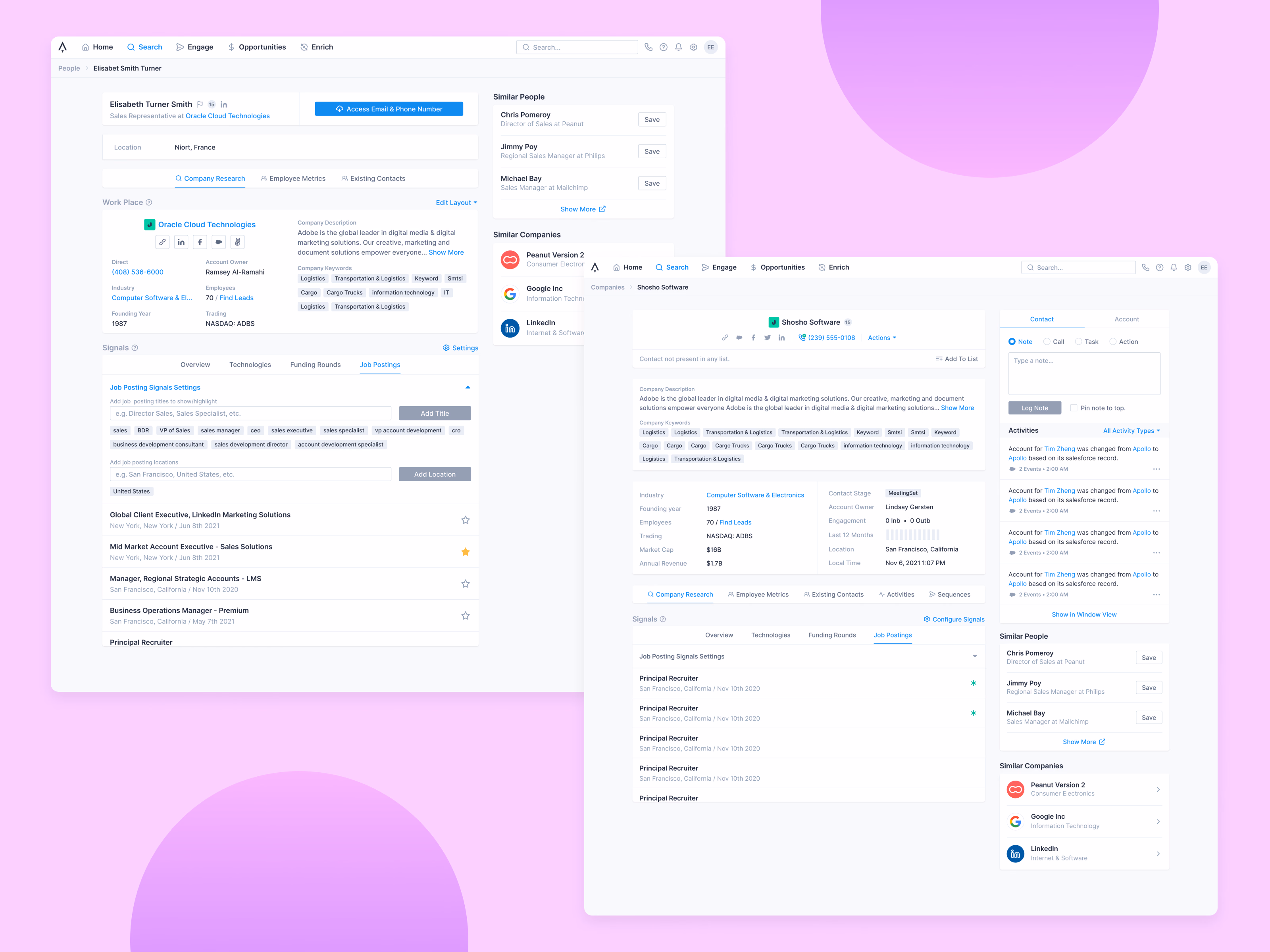 Person and company detail pages in Apollo