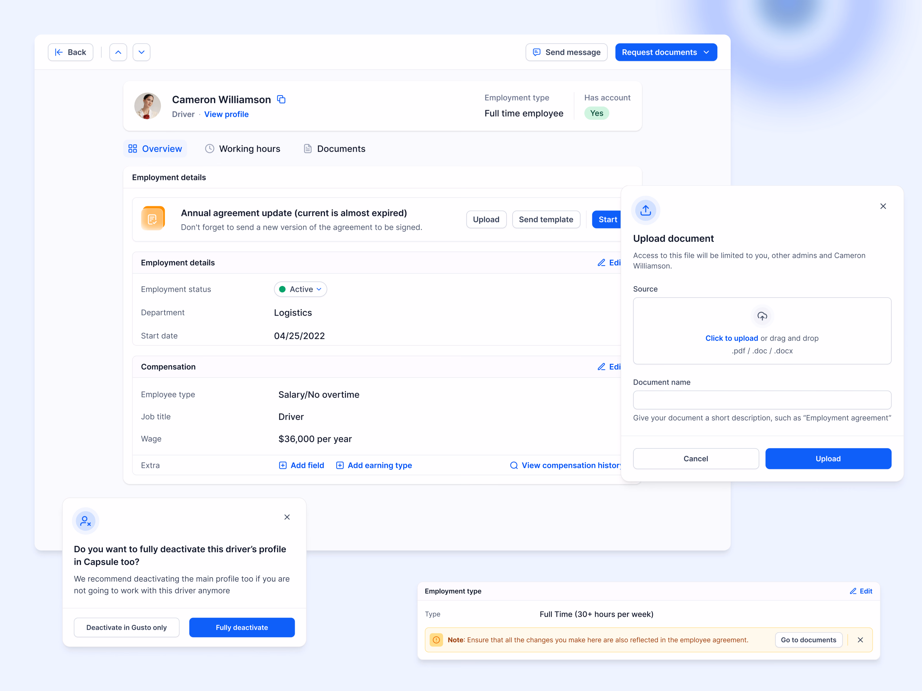 Driver profile and document management in Complicore