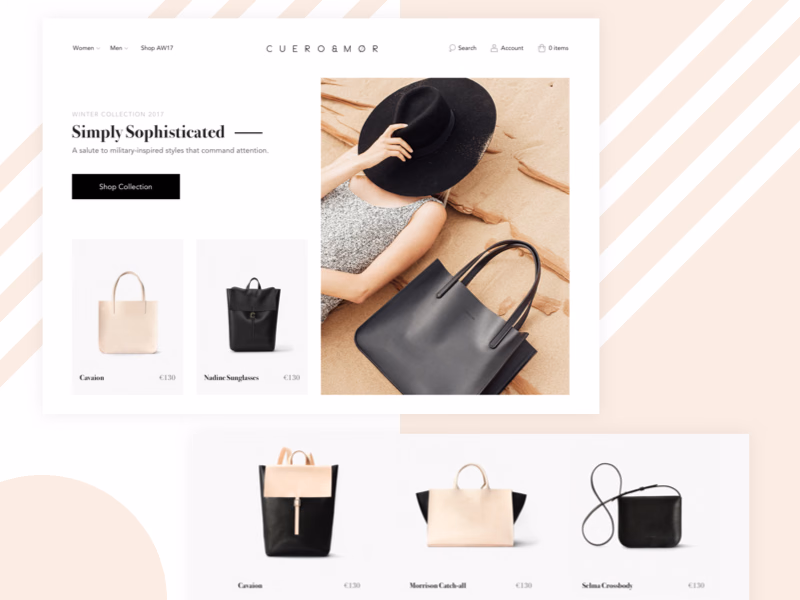 Winter collection page for Cuero&Mor bag store