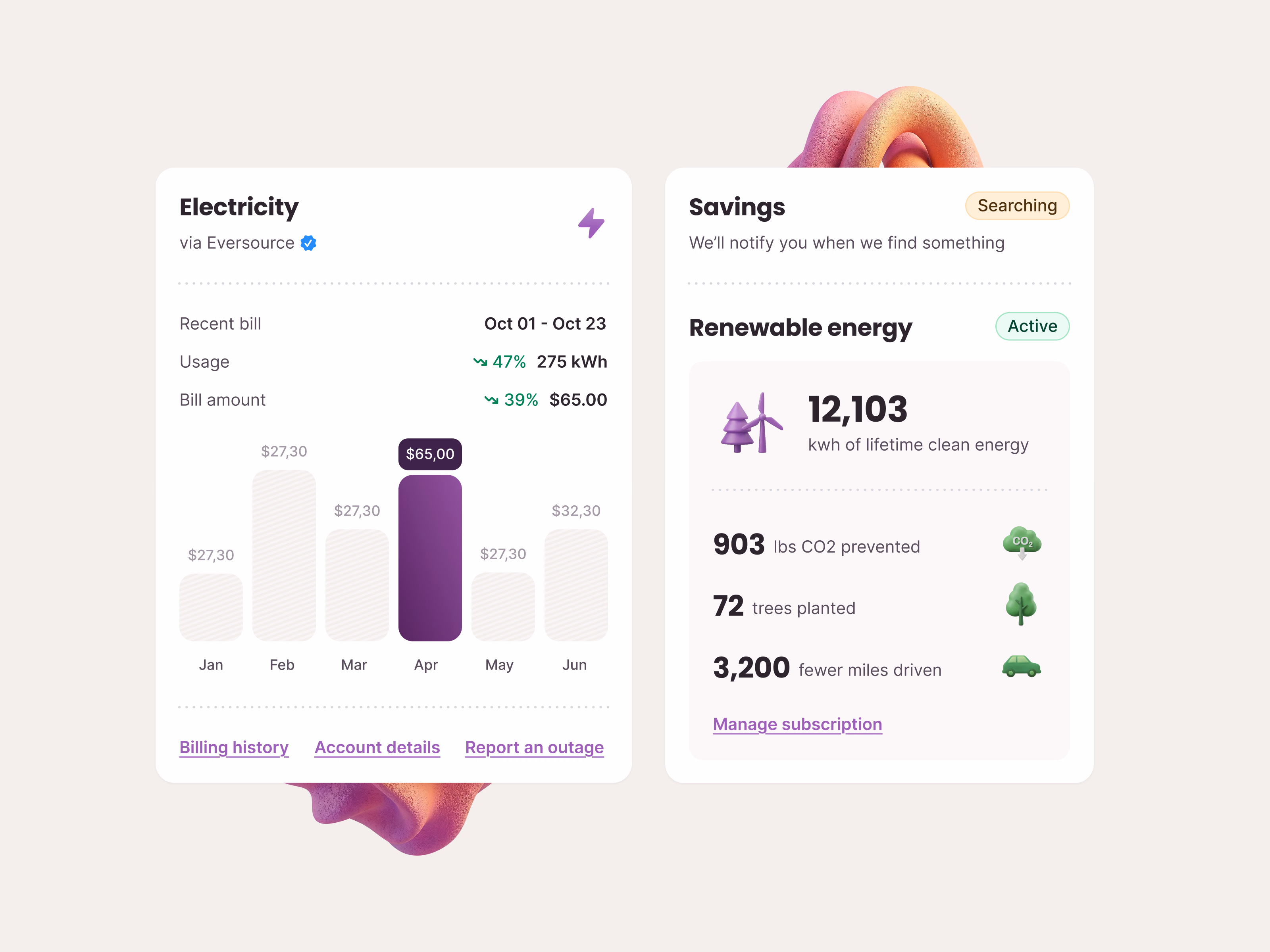 Electricity usage and savings cards for Public Grid
