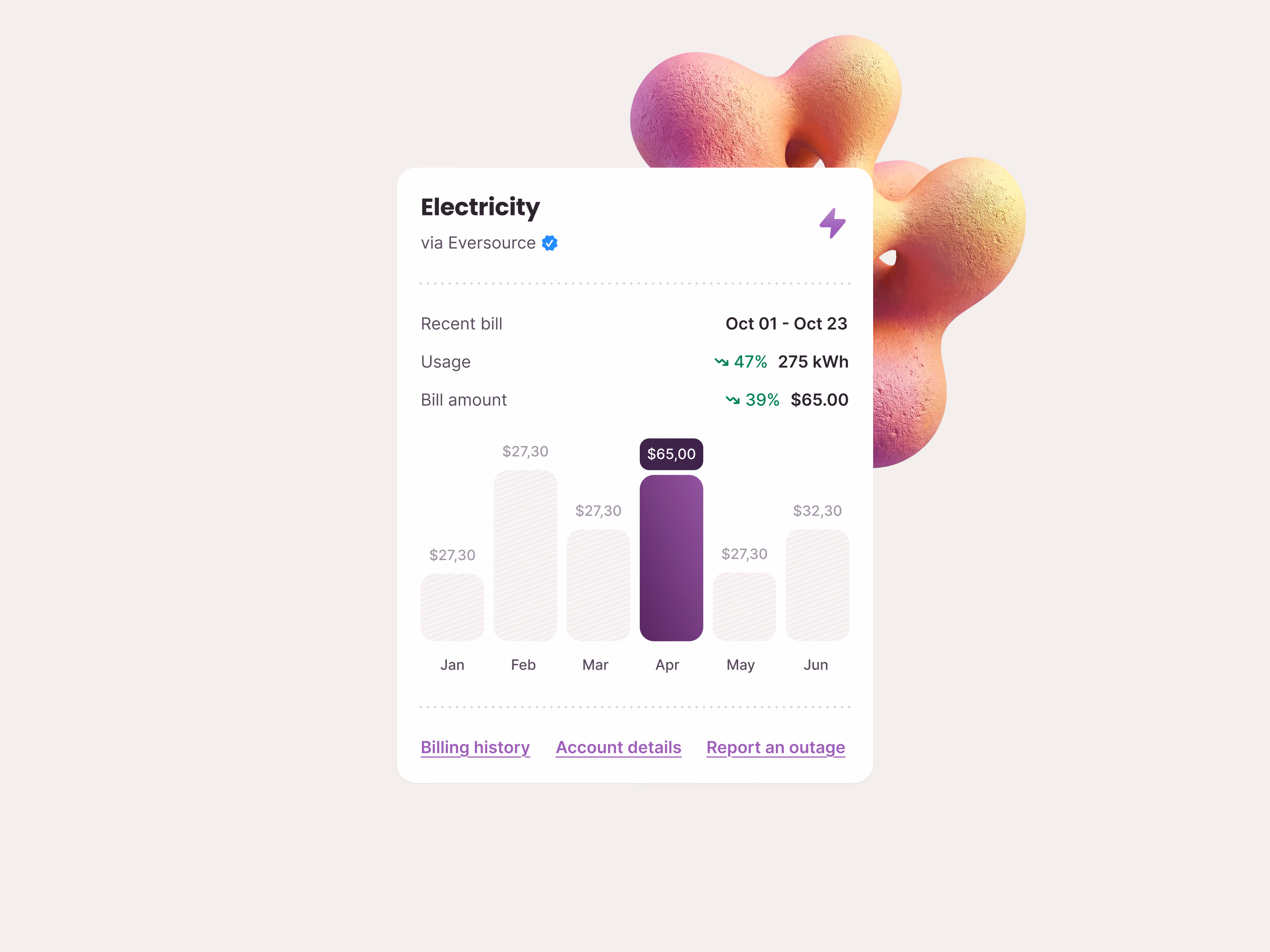 Utility electricity bill card for Public Grid app