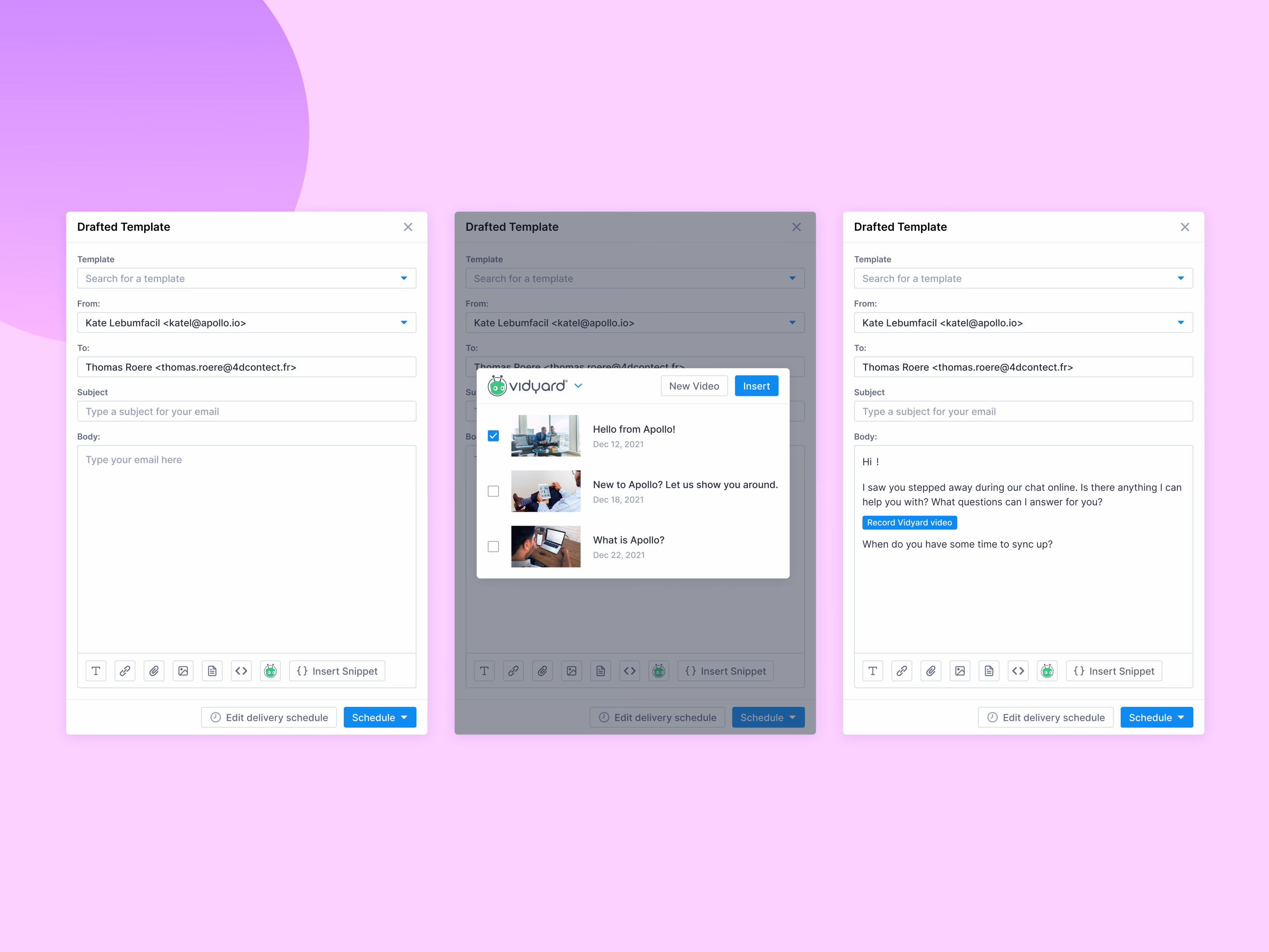 Vidyard video email add-on for Apollo