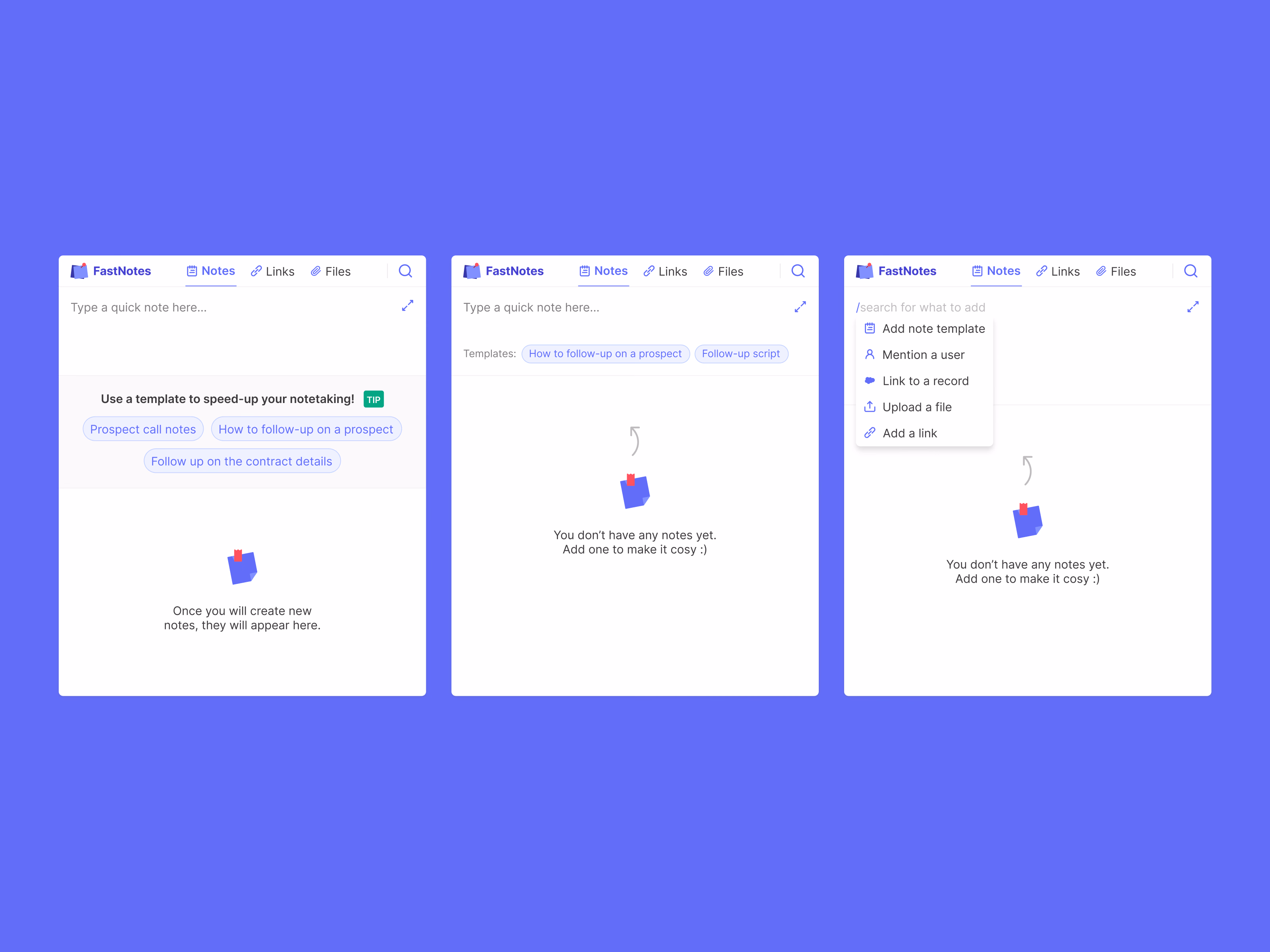 Note template suggestions empty state for FastNotes