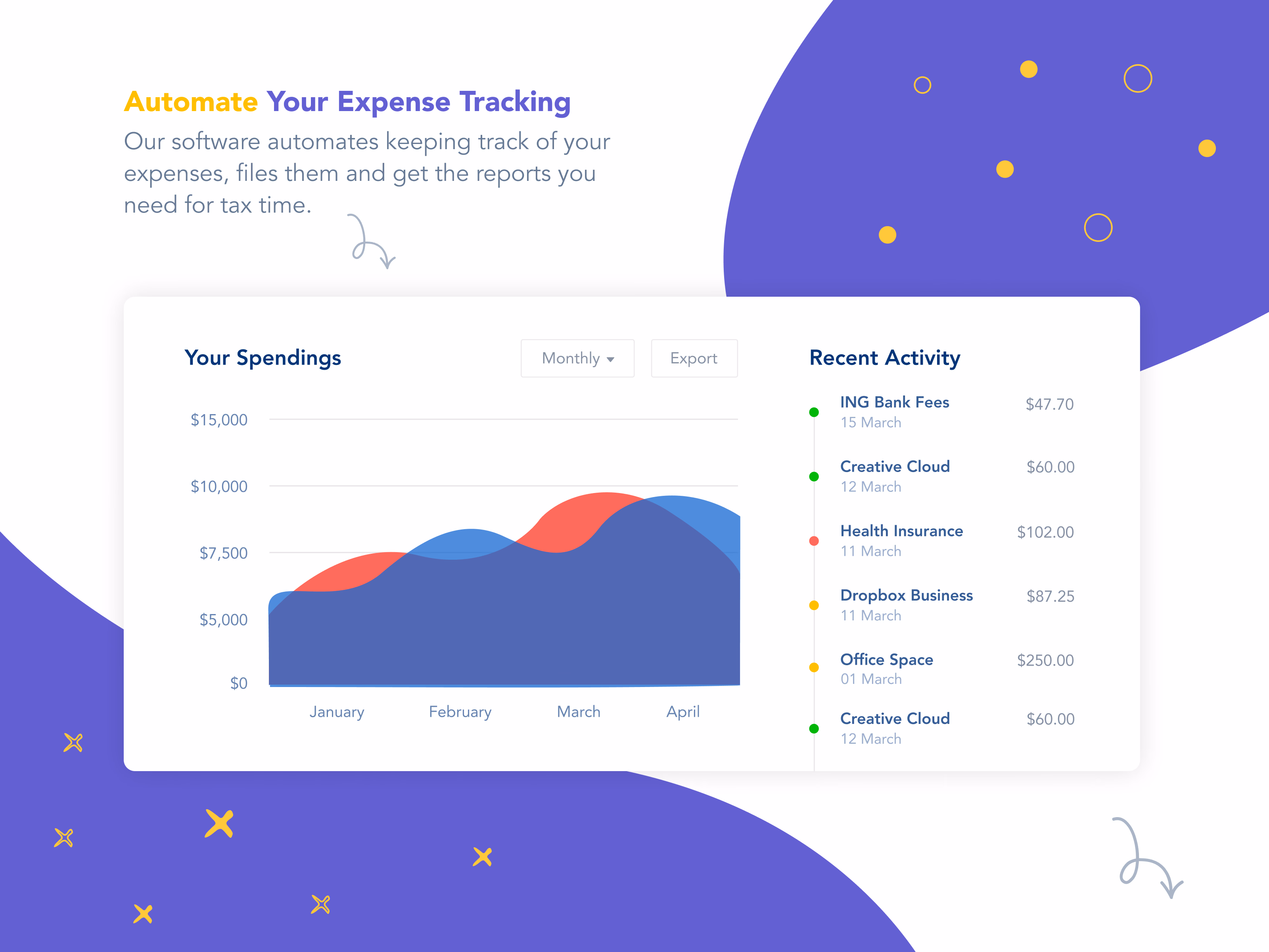 Expense tracking feature section for an accounting app