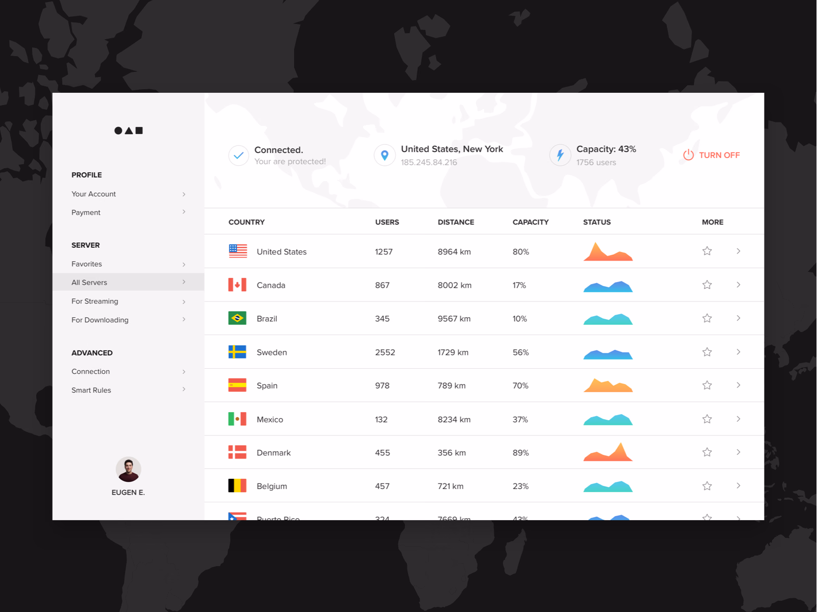 Desktop VPN app server picker exploration