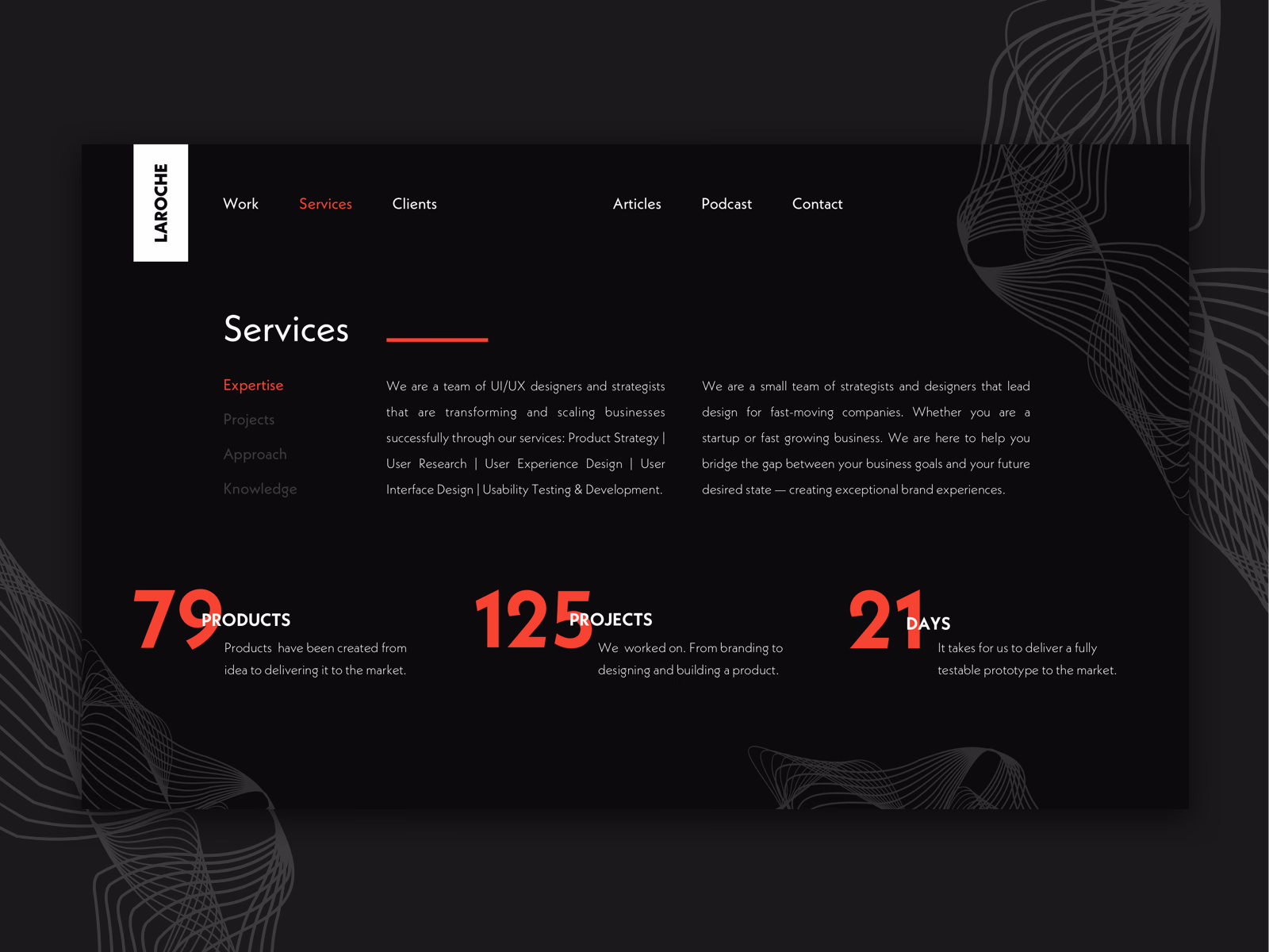 Laroche design studio services page exploration