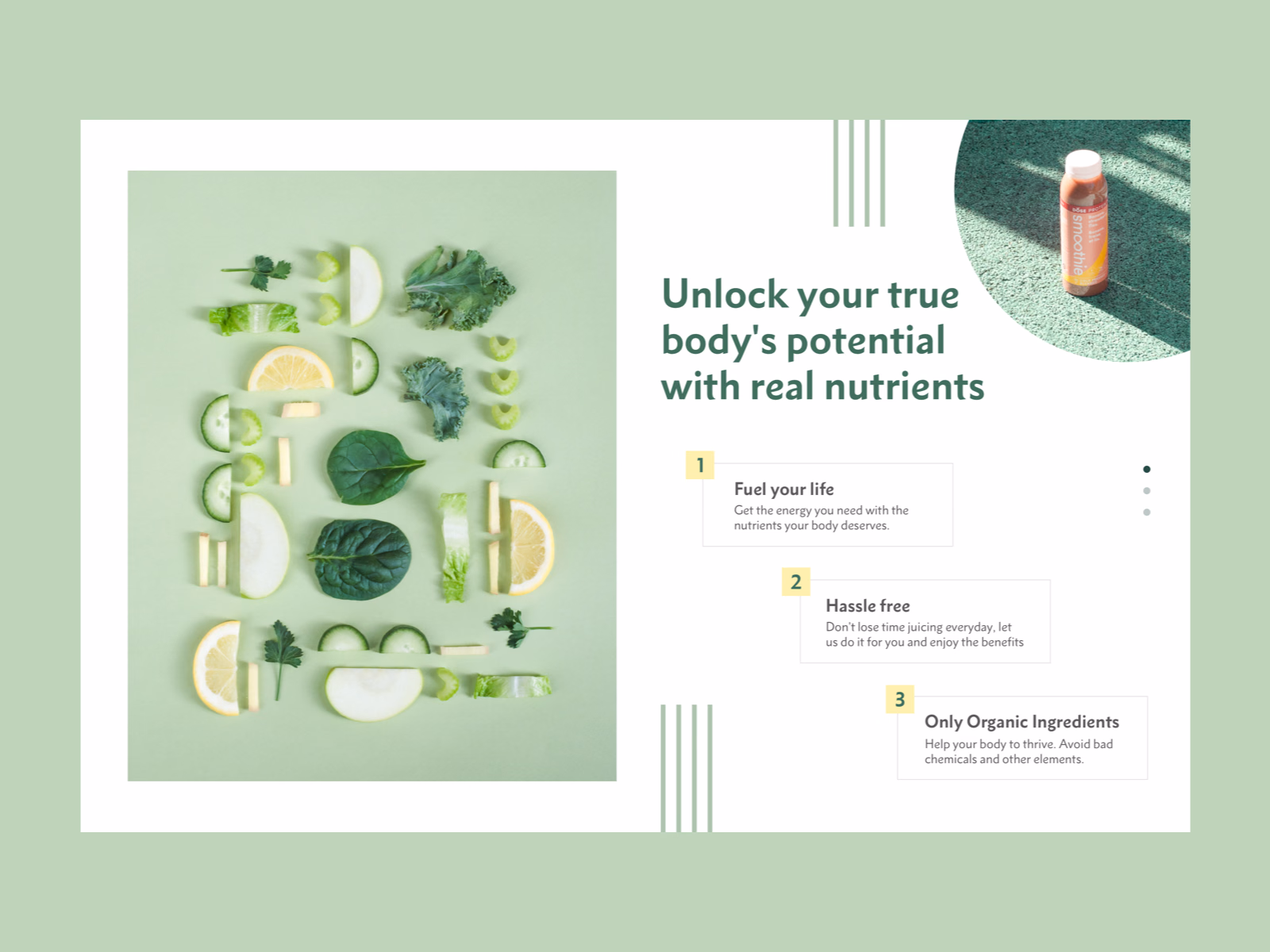 Juice and smoothie brand website section exploration