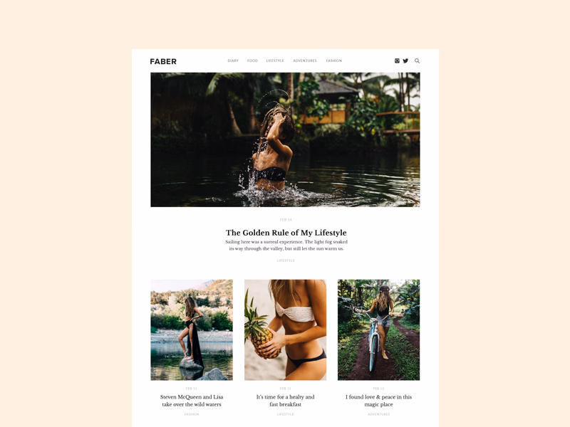 Faber lifestyle blog homepage design