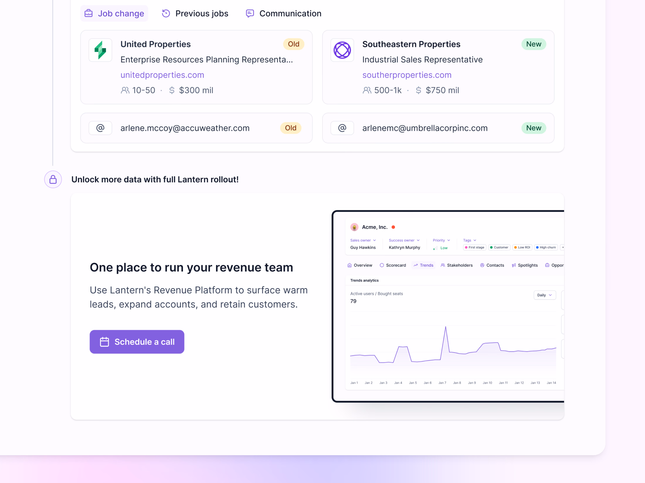 Job change feed preview with upsell for Lantern