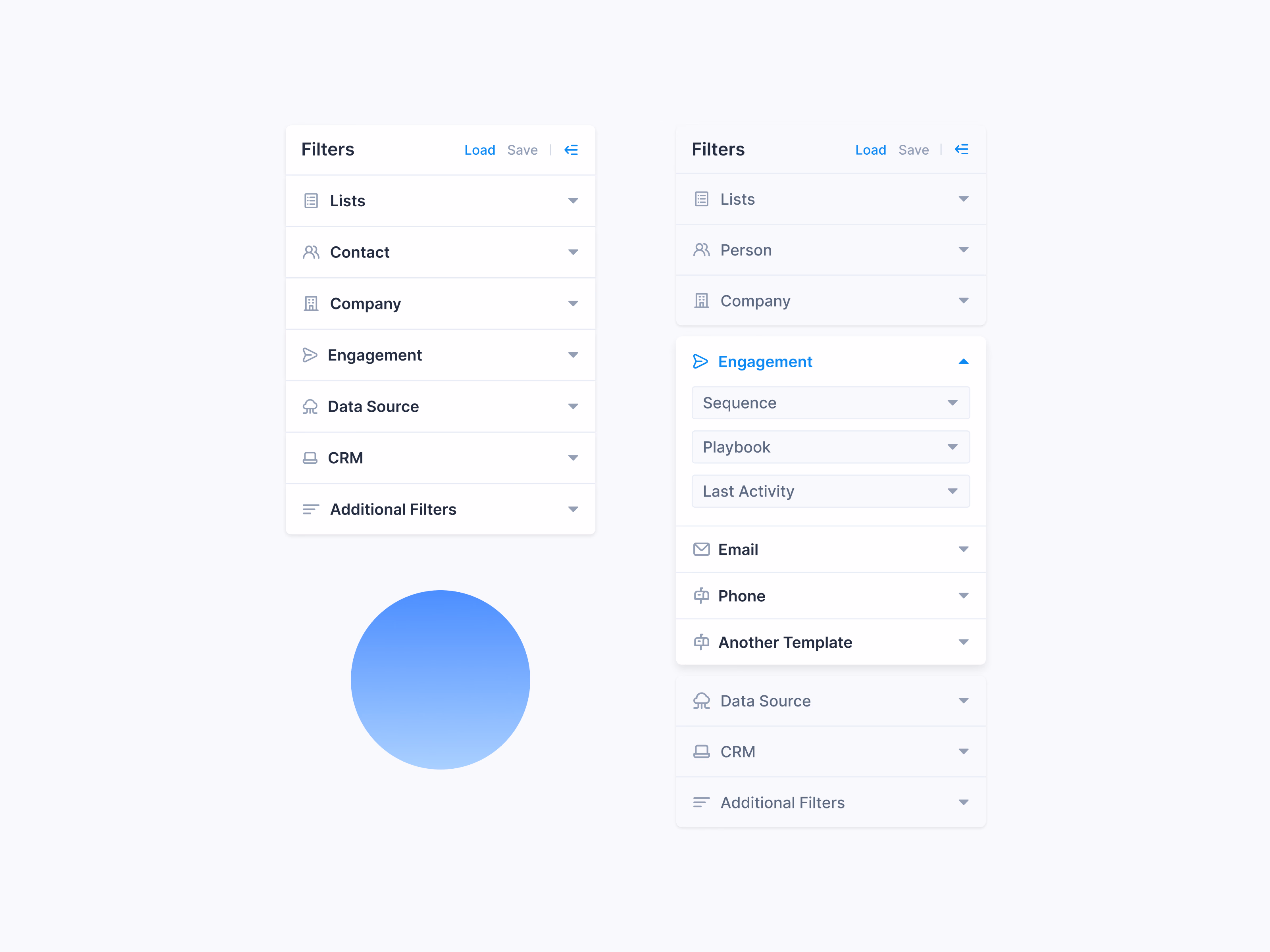 People search filter panel in closed and open states