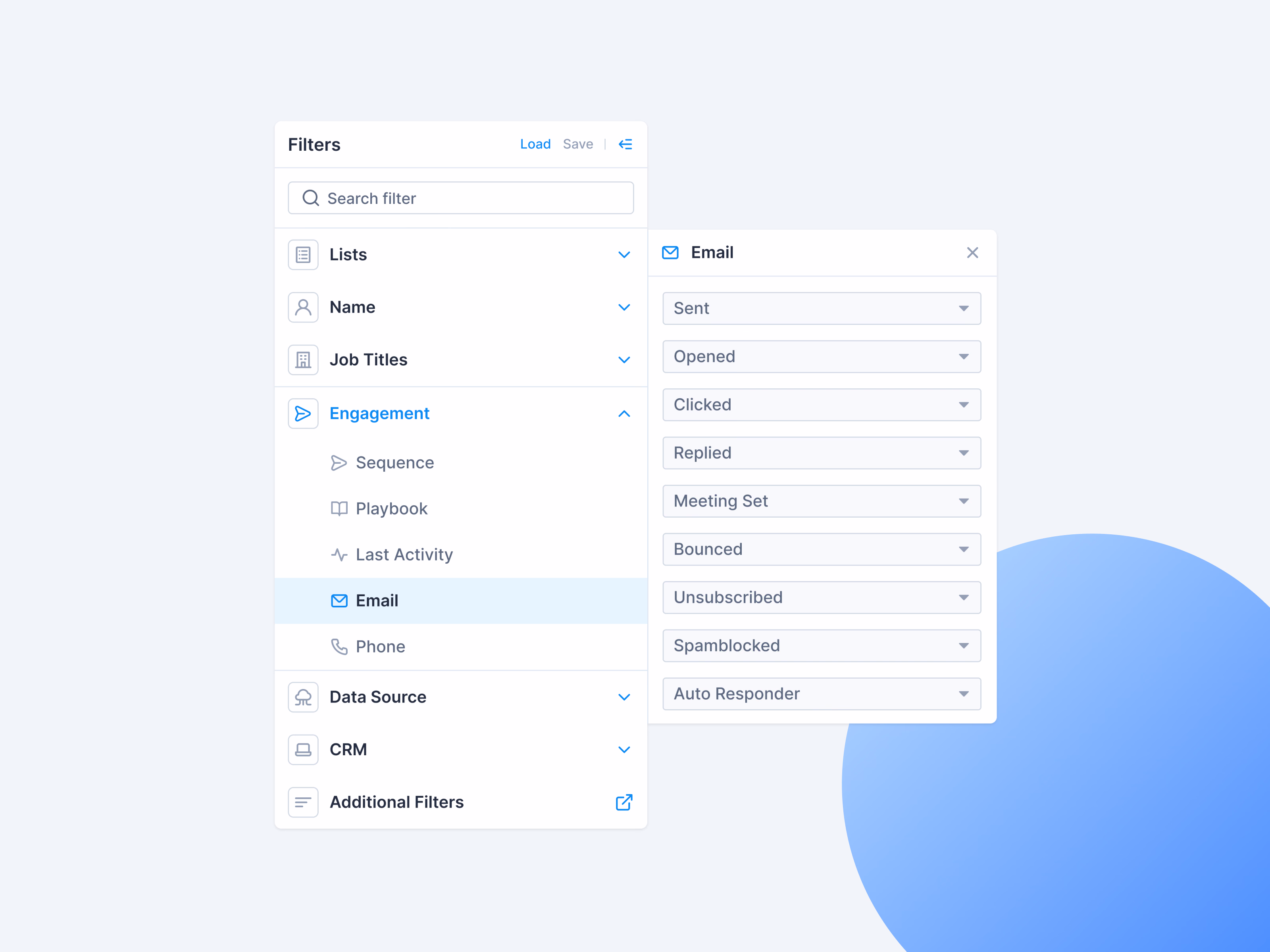 Email engagement filters exploration for people search