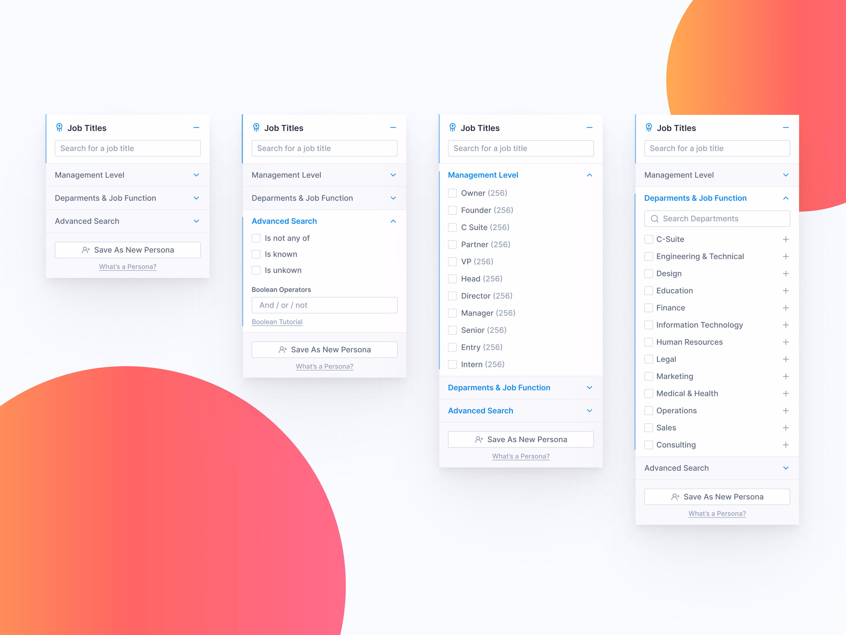 Revised job titles filter with persona saving