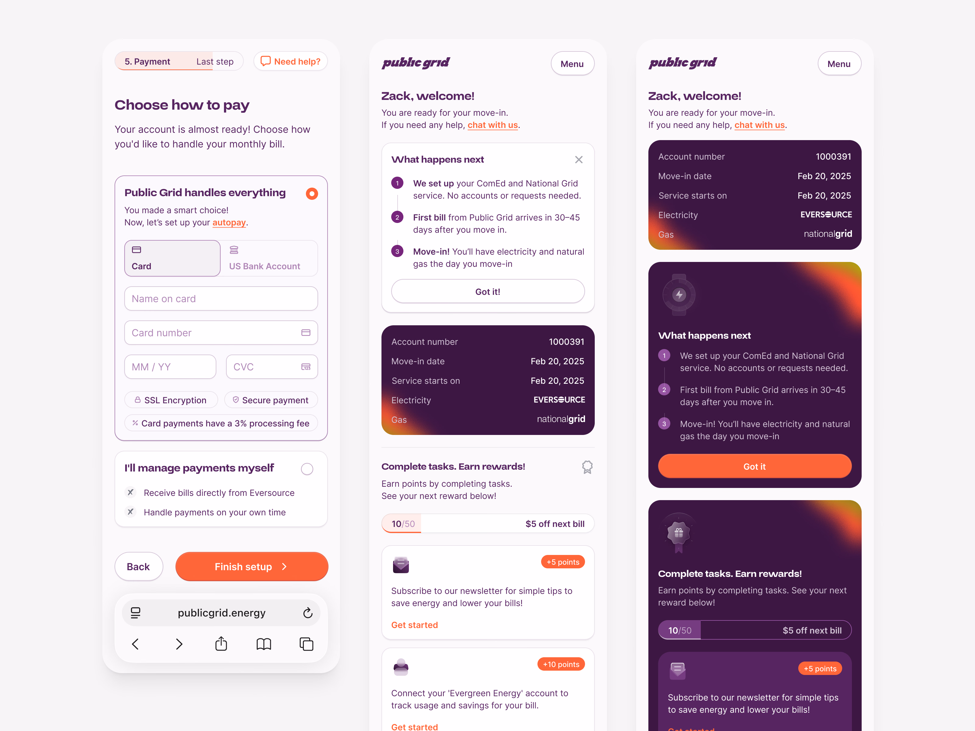 Payment and rewards onboarding draft for Public Grid