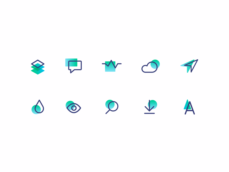 Outline icons with mint to teal gradient shapes